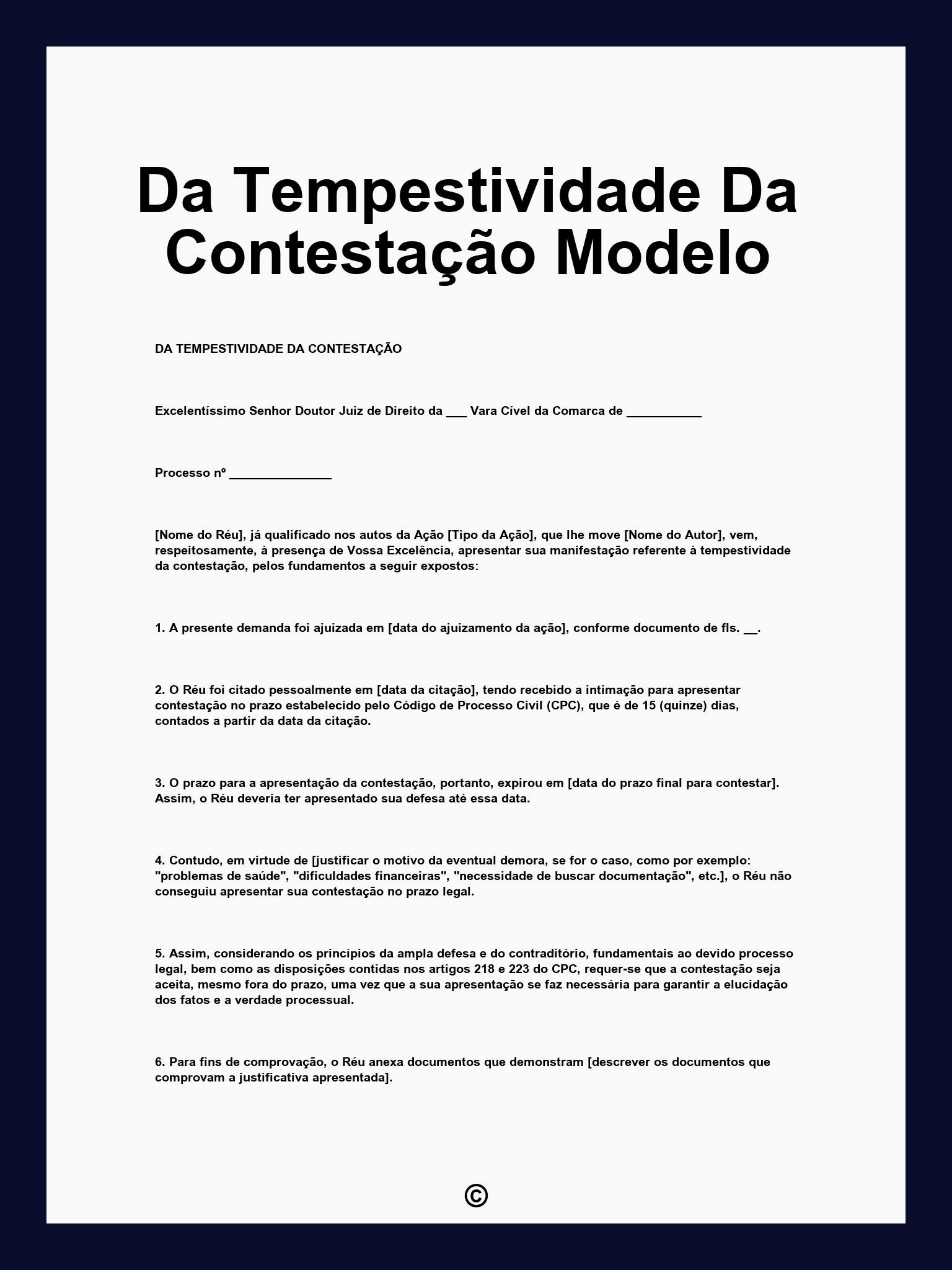 Da Tempestividade Da Contestação Modelo