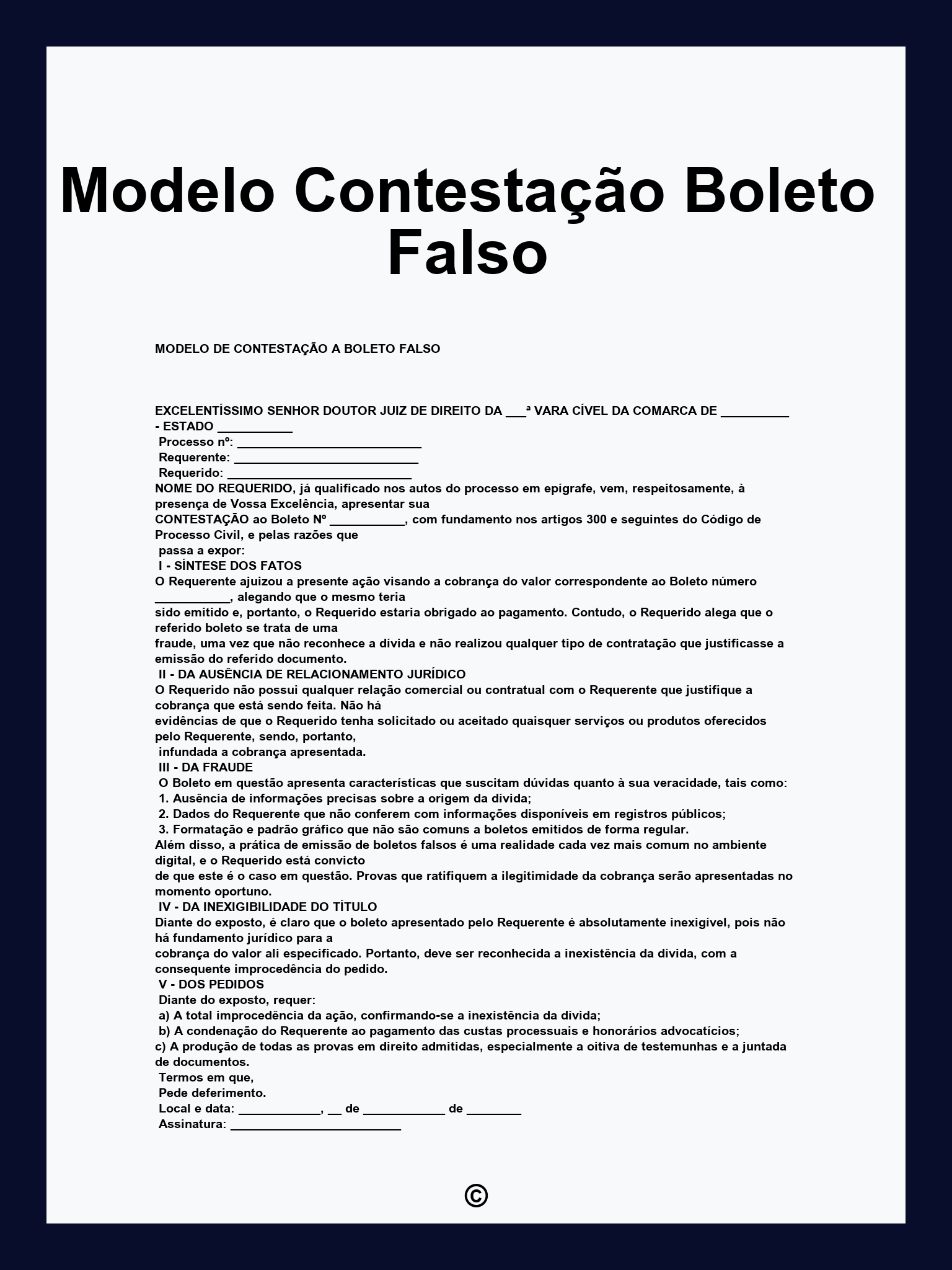 Modelo Contestação Boleto Falso