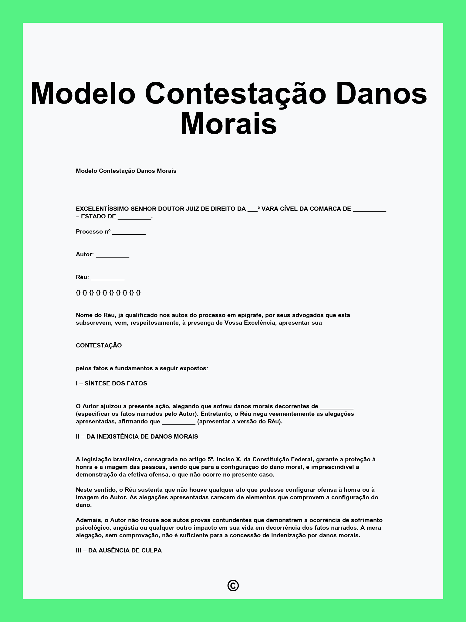 Modelo Contestação Danos Morais