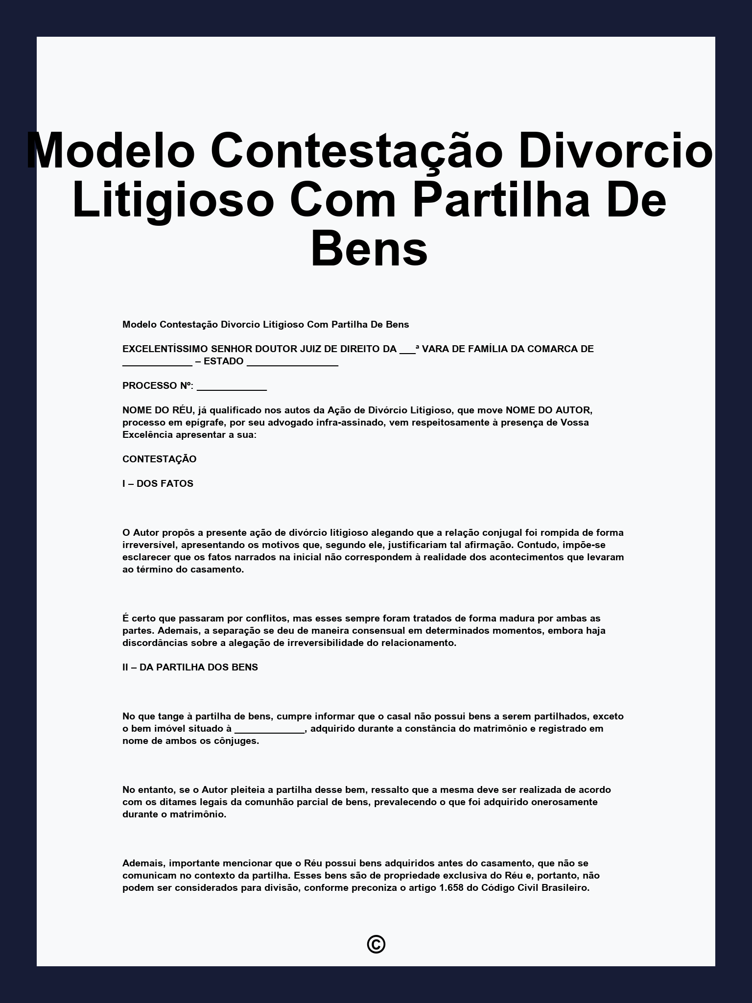 Modelo Contestação Divorcio Litigioso Com Partilha De Bens
