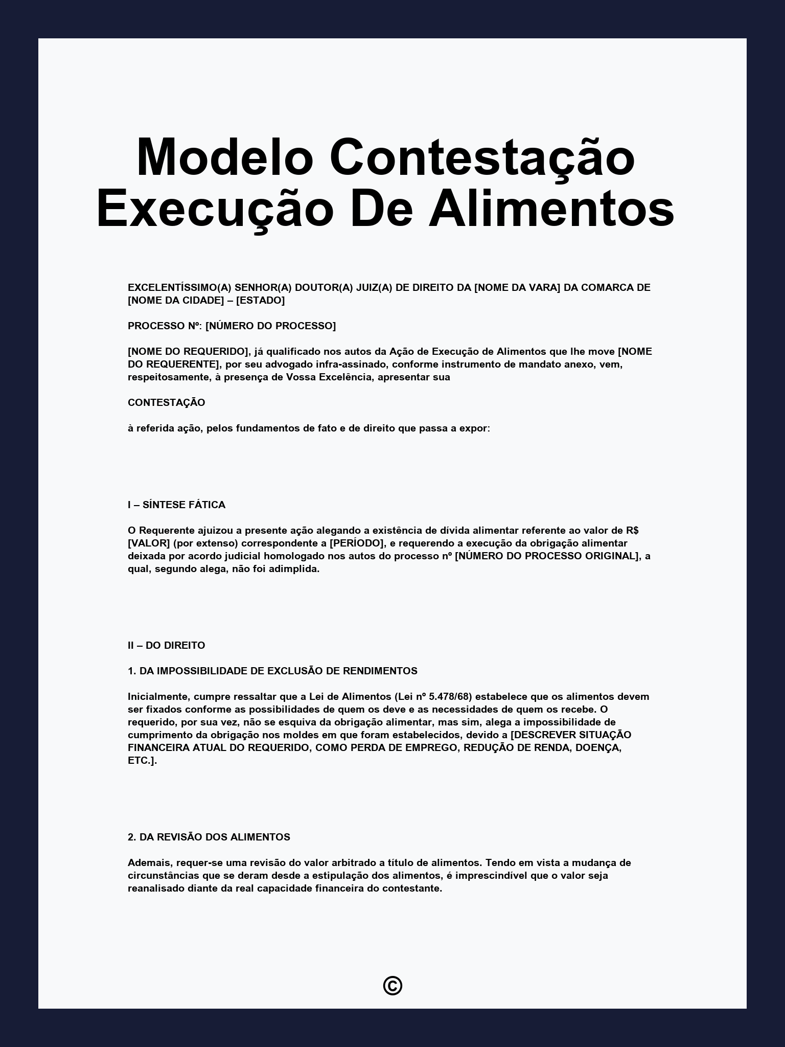 Modelo Contestação Execução De Alimentos