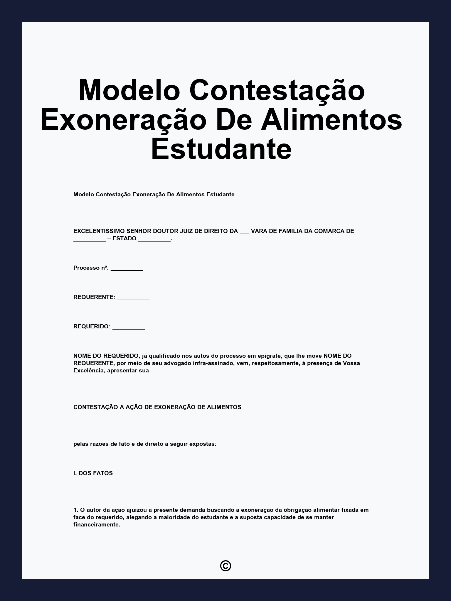 Modelo Contestação Exoneração De Alimentos Estudante