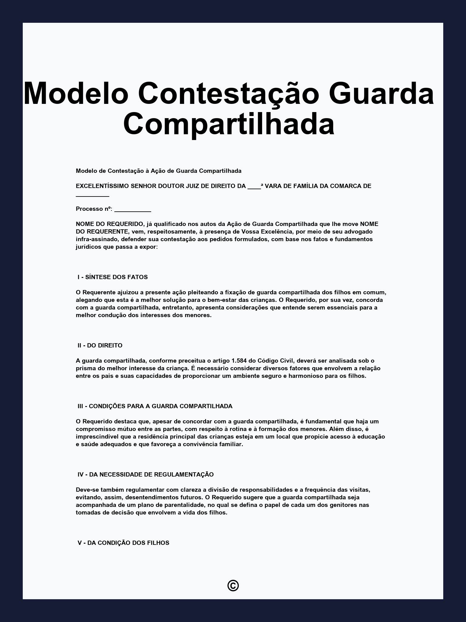 Modelo Contestação Guarda Compartilhada