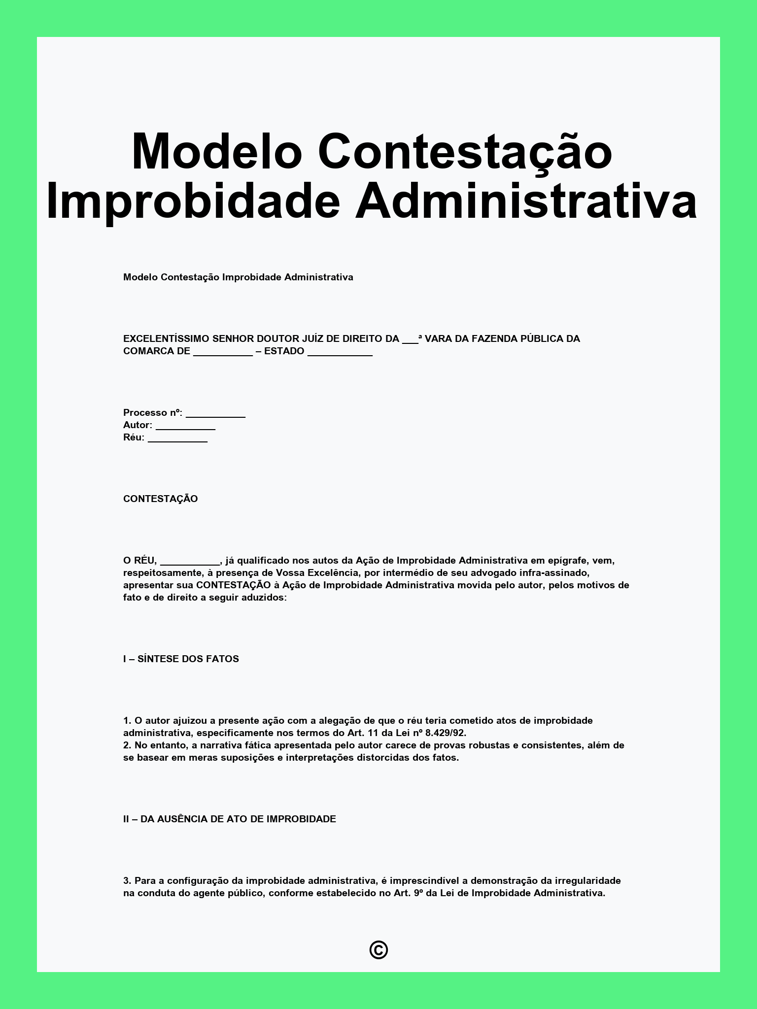 Modelo Contestação Improbidade Administrativa