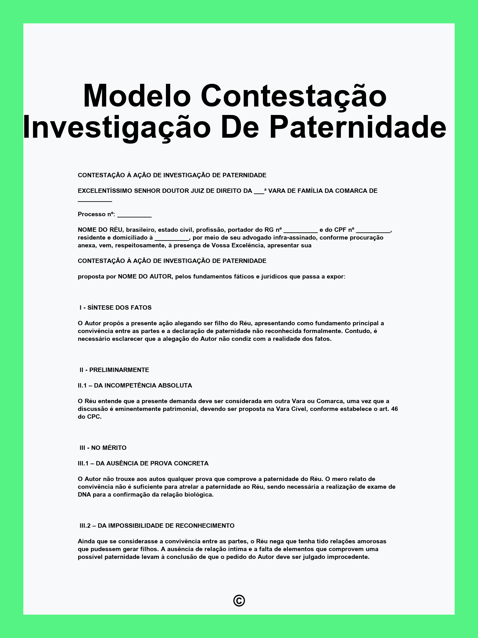 Modelo Contestação Investigação De Paternidade