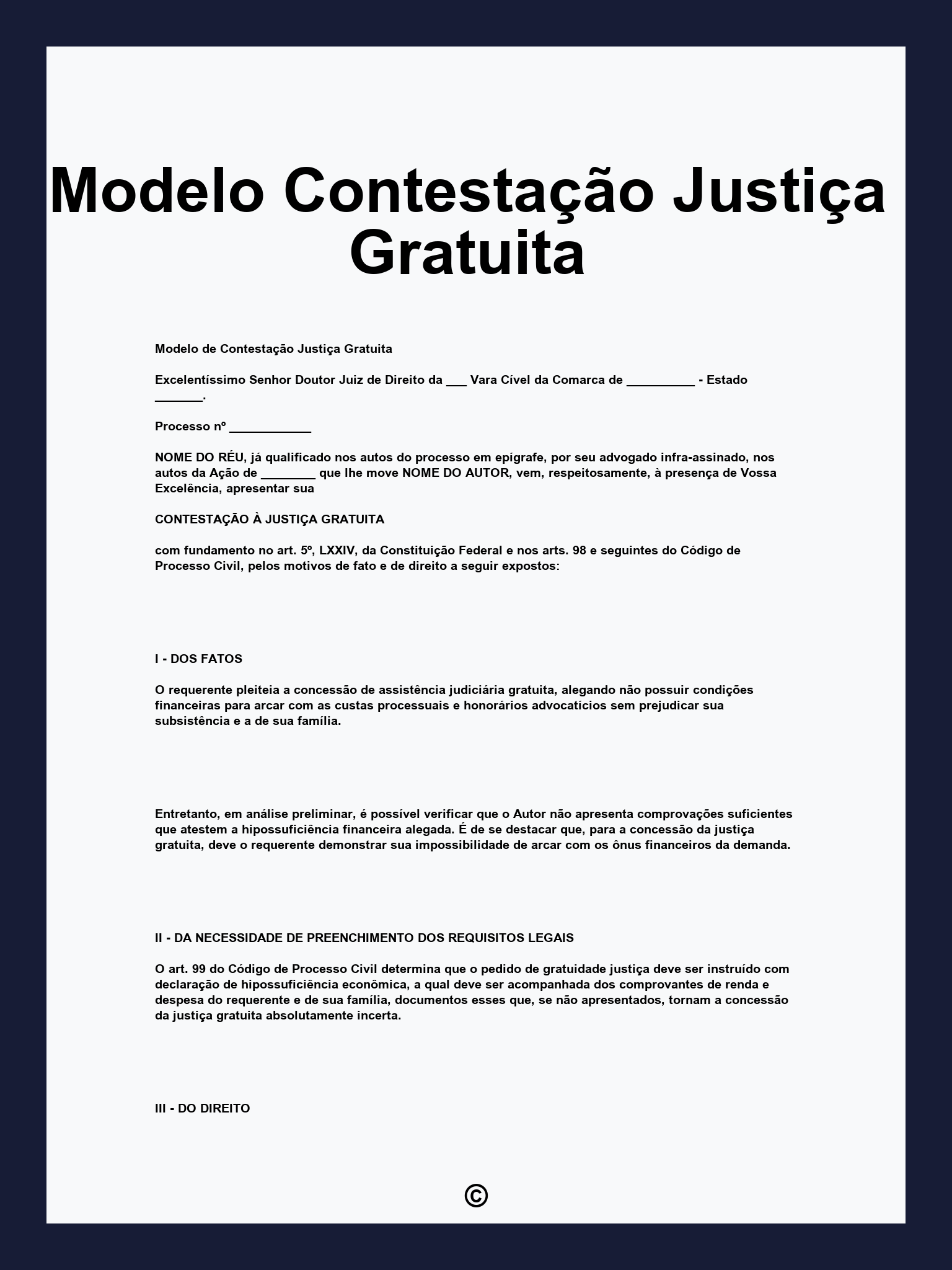Modelo Contestação Justiça Gratuita