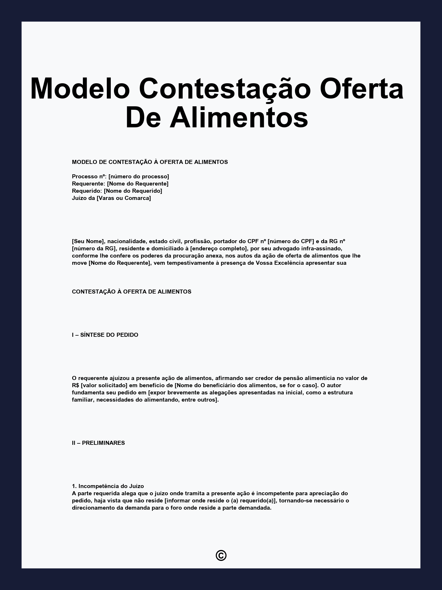 Modelo Contestação Oferta De Alimentos