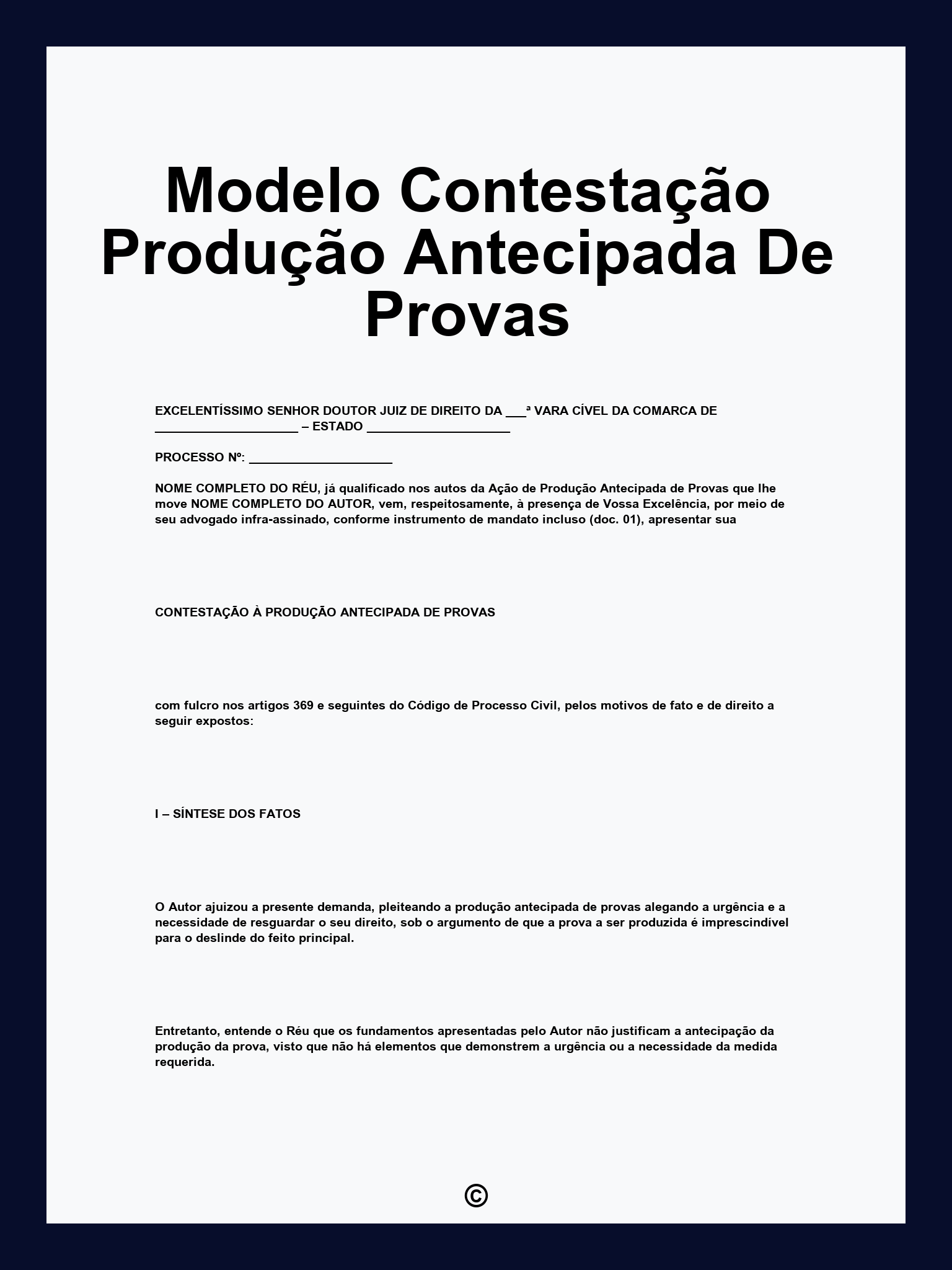 Modelo Contestação Produção Antecipada De Provas