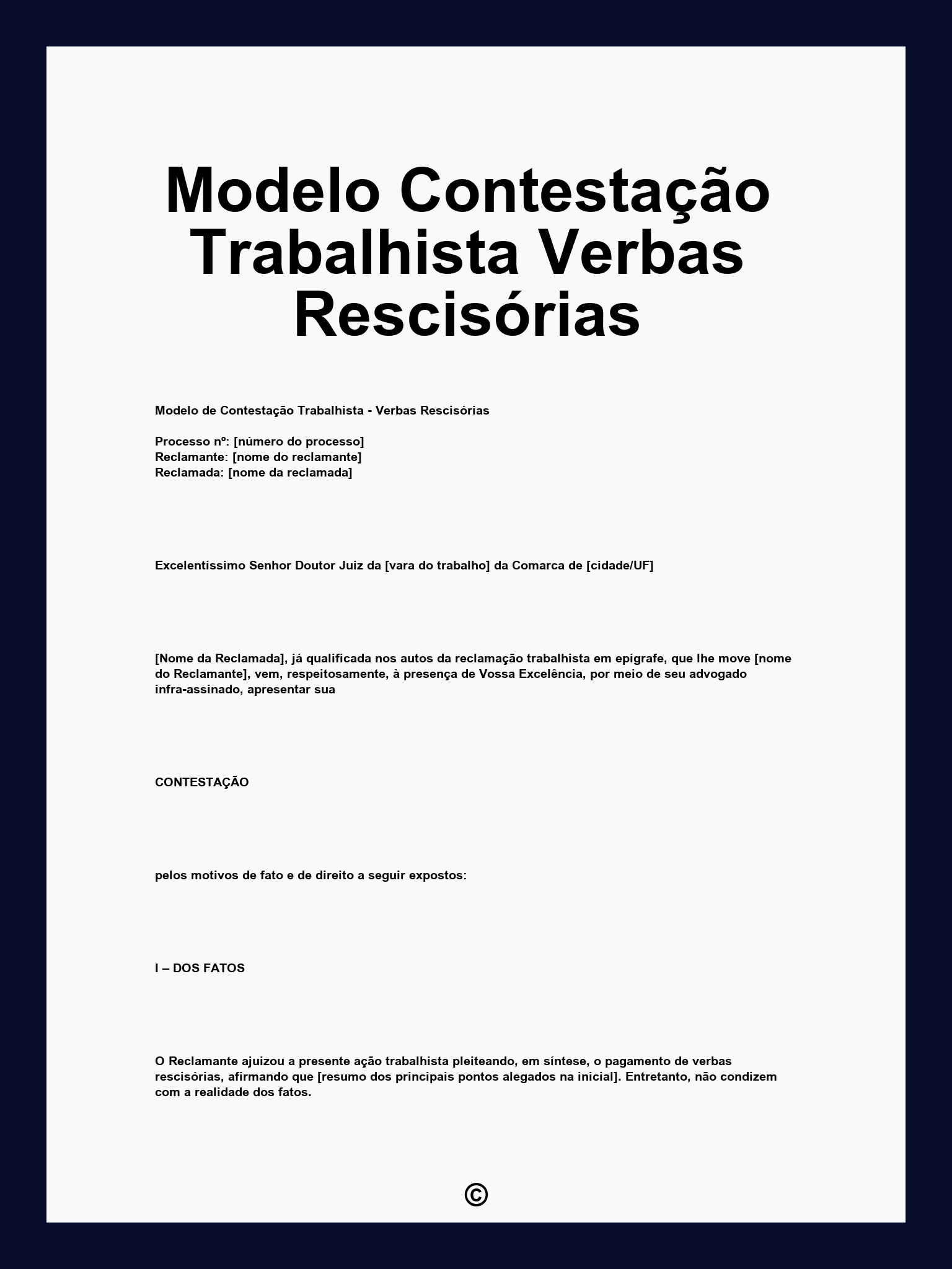 Modelo Contestação Trabalhista Verbas Rescisórias