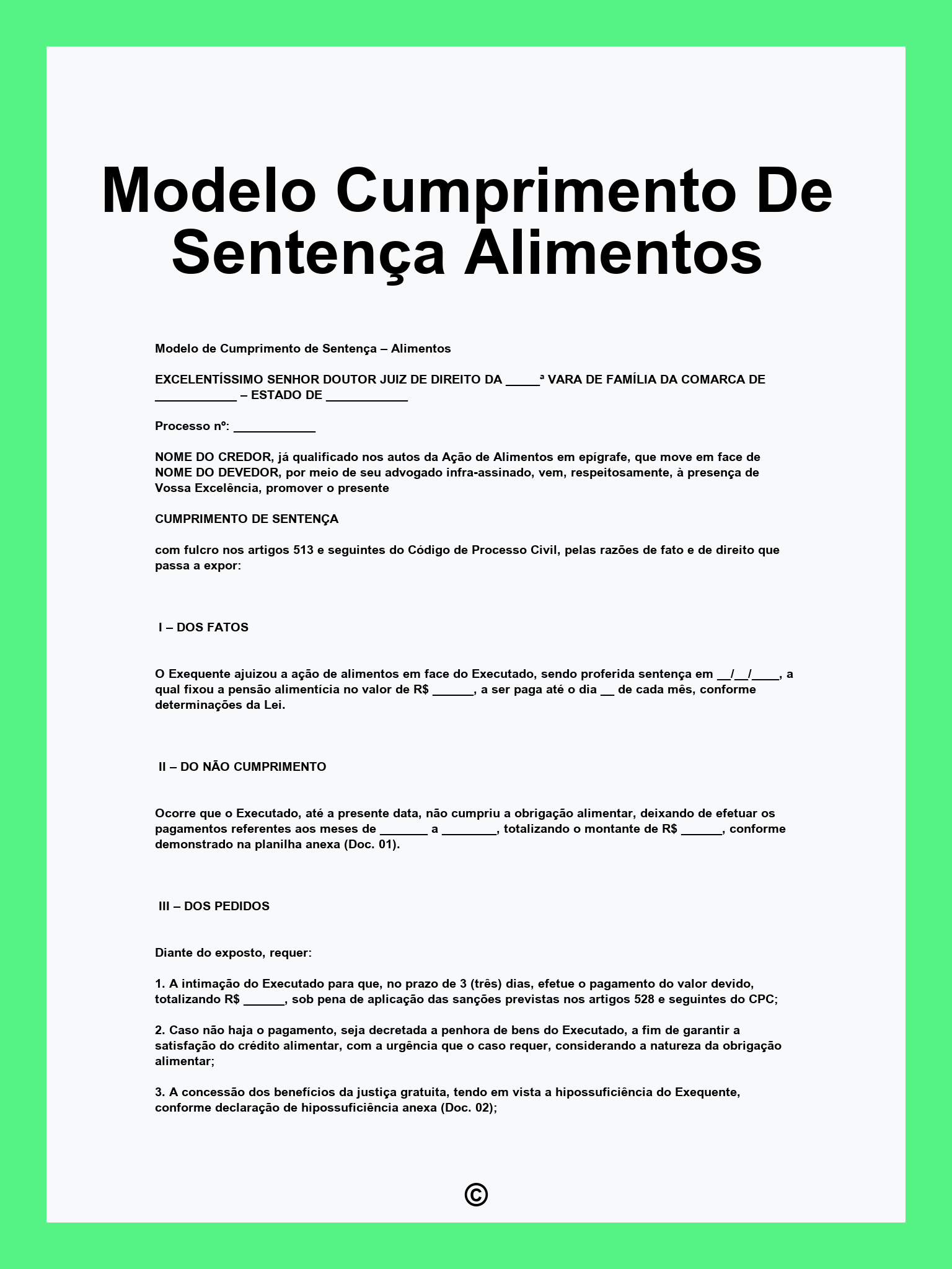 Modelo Cumprimento De Sentença Alimentos
