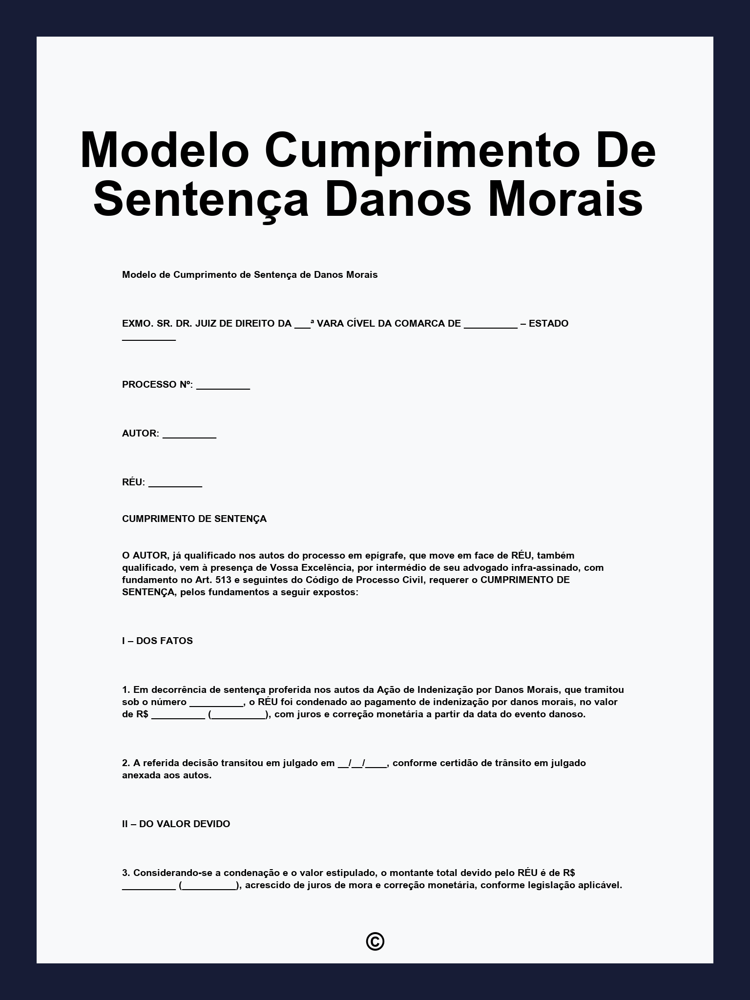Modelo Cumprimento De Sentença Danos Morais