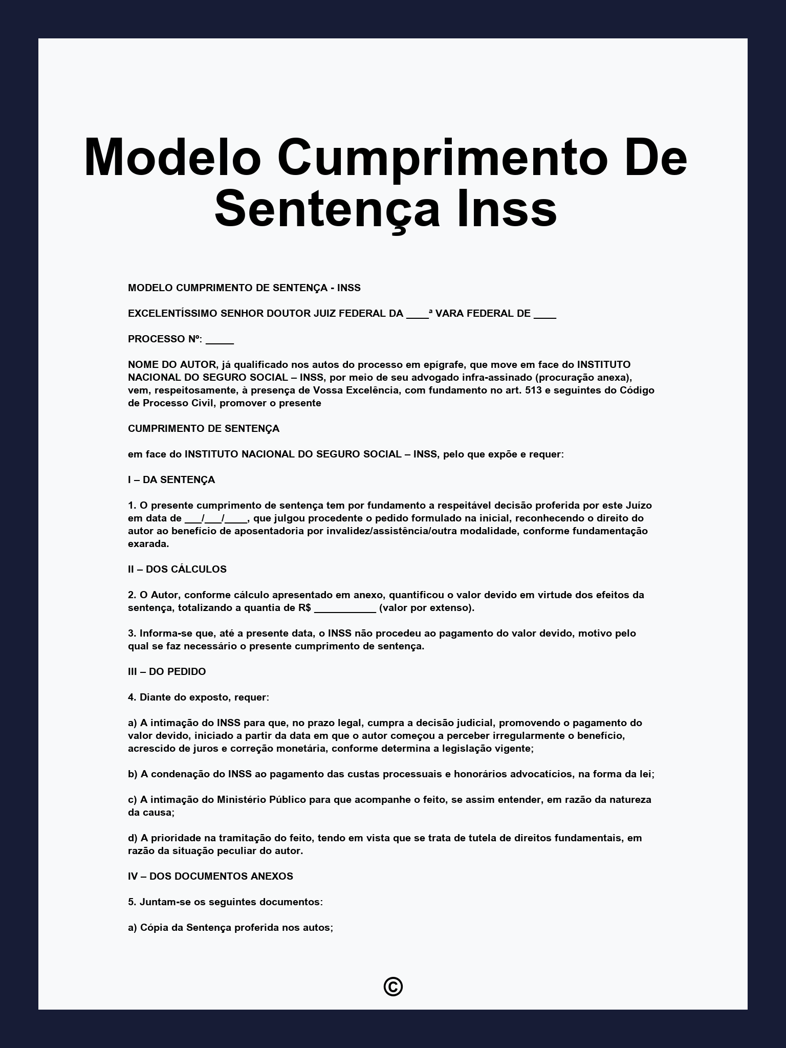 Modelo Cumprimento De Sentença Inss
