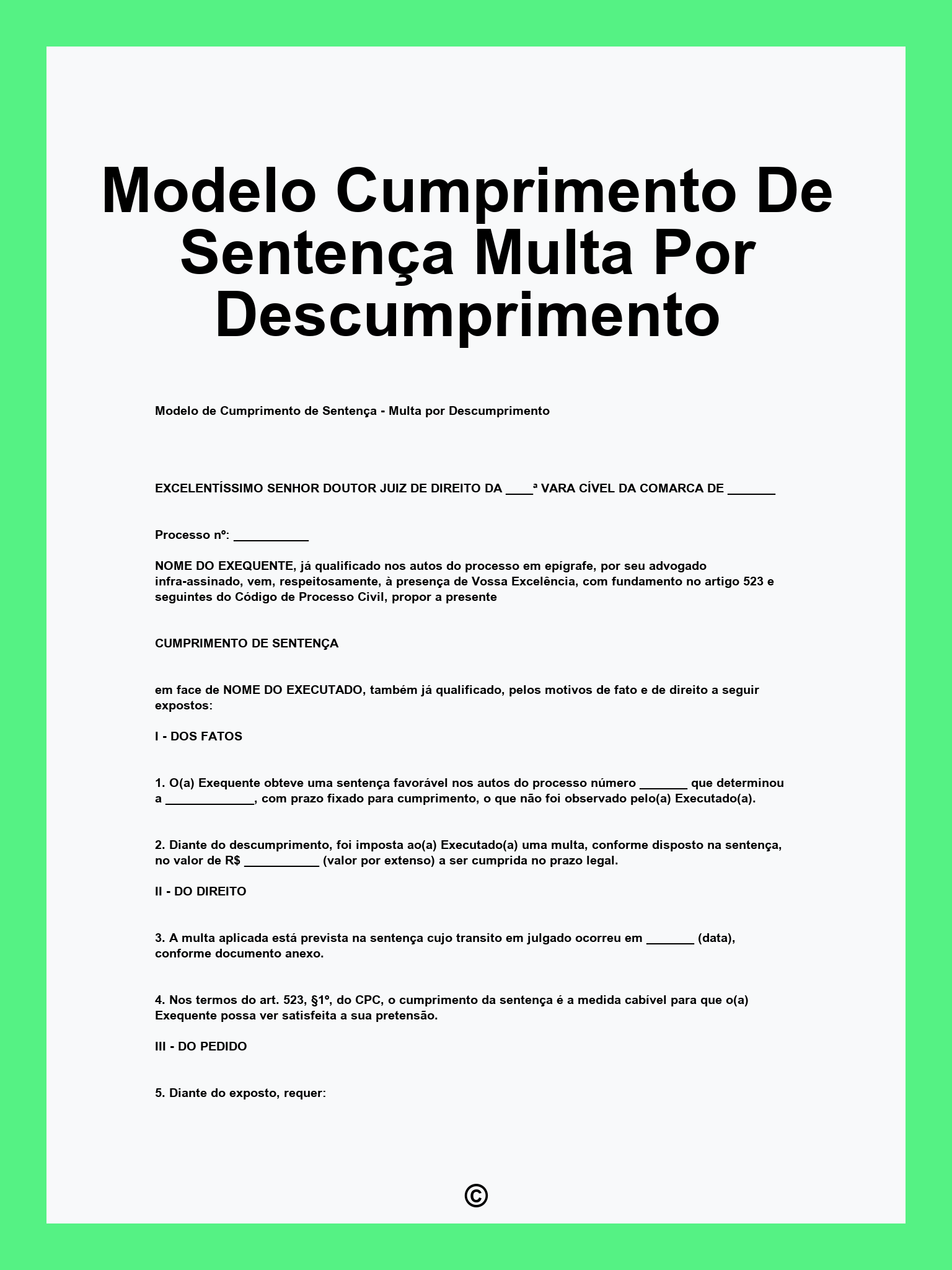 Modelo Cumprimento De Sentença Multa Por Descumprimento
