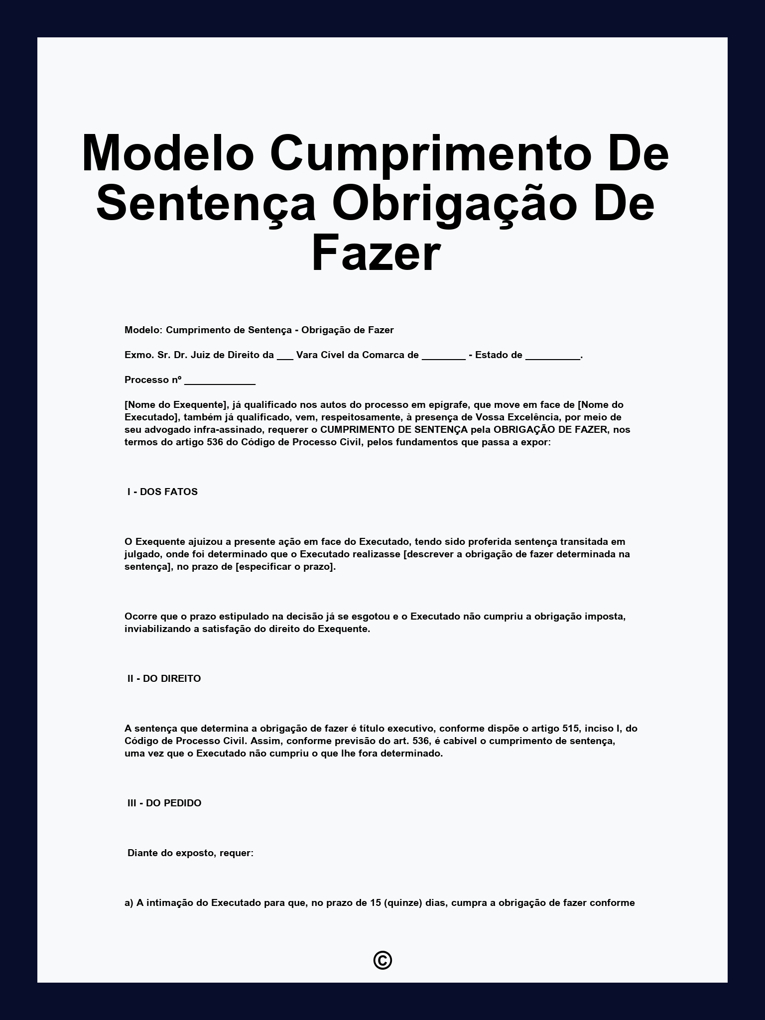 Modelo Cumprimento De Sentença Obrigação De Fazer