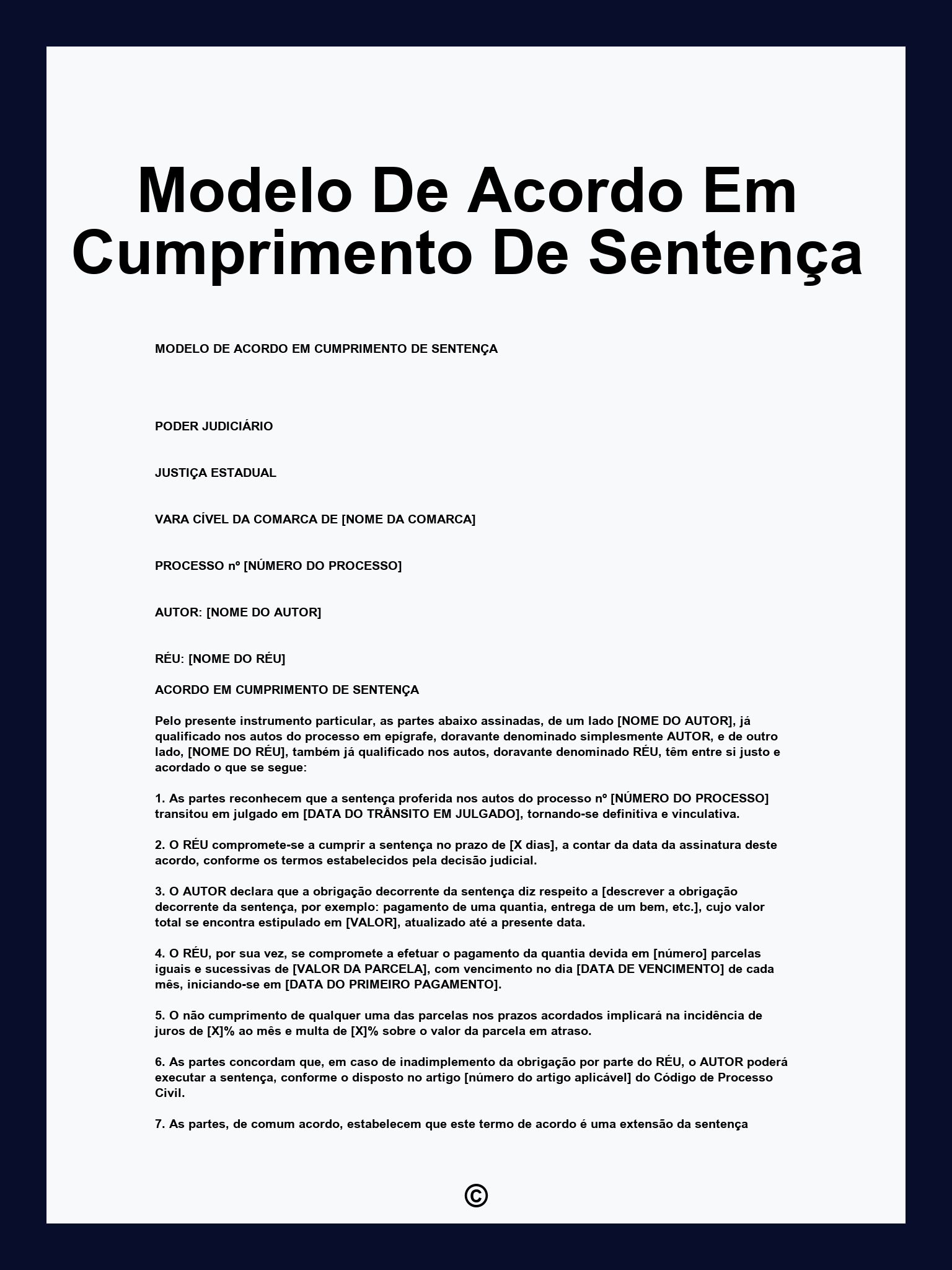 Modelo De Acordo Em Cumprimento De Sentença