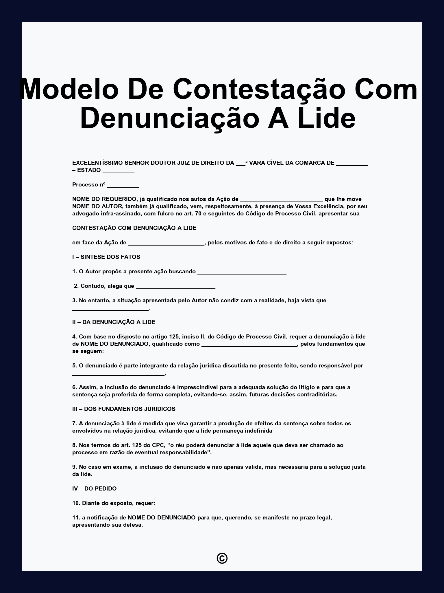 Modelo De Contestação Com Denunciação A Lide