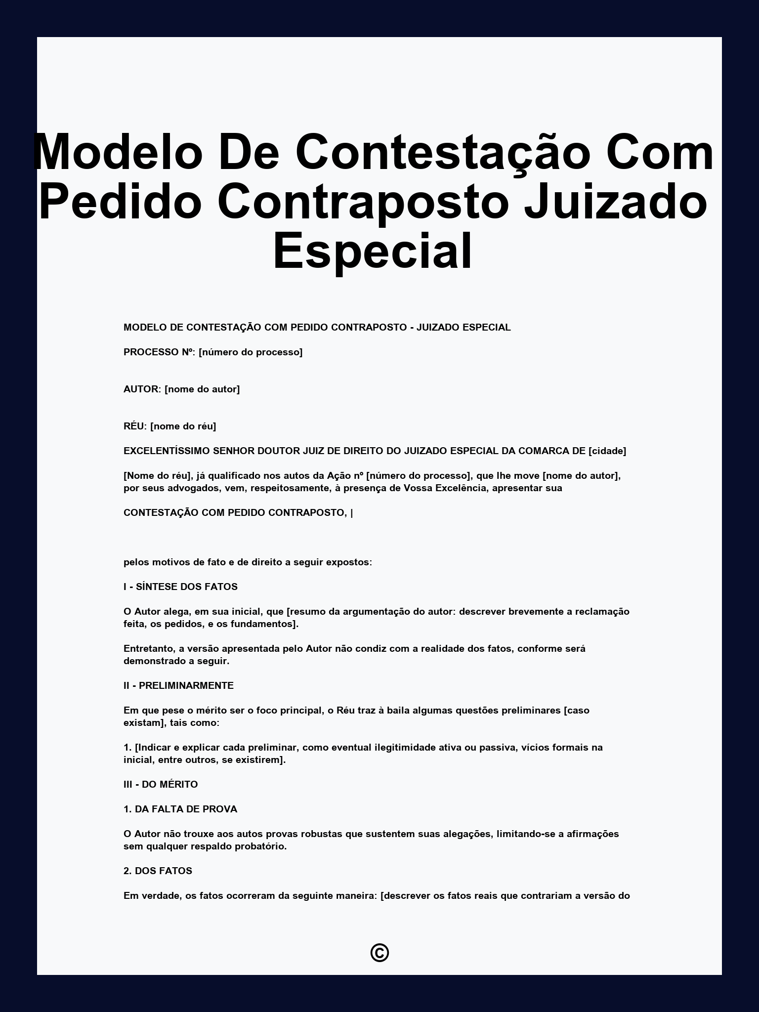 Modelo De Contestação Com Pedido Contraposto Juizado Especial