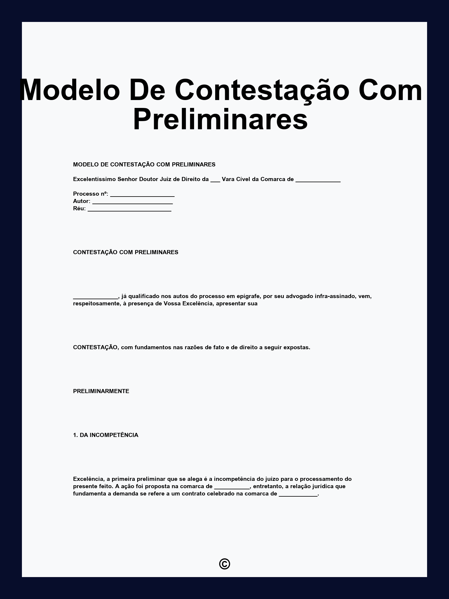 Modelo De Contestação Com Preliminares