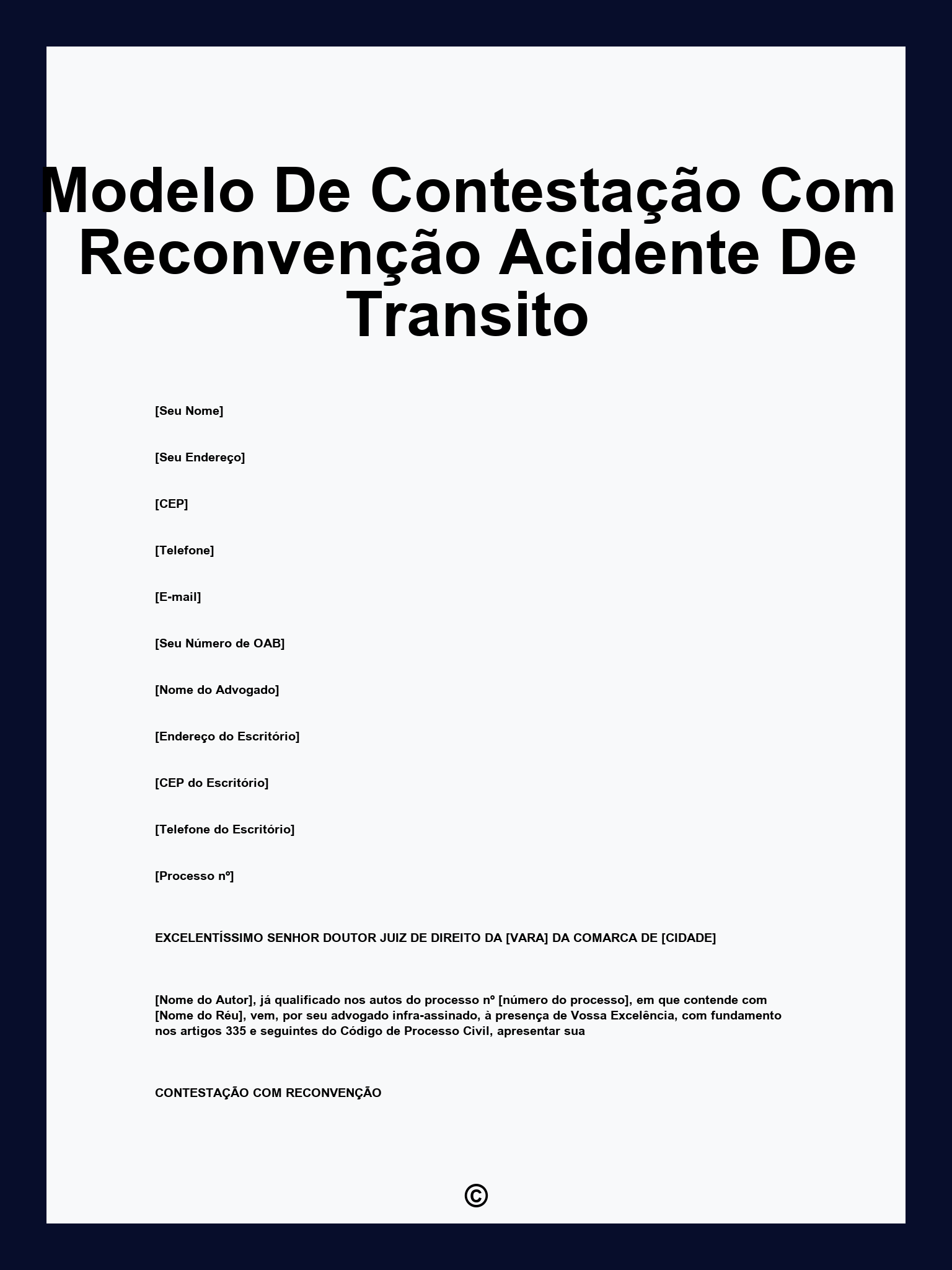 Modelo De Contestação Com Reconvenção Acidente De Transito
