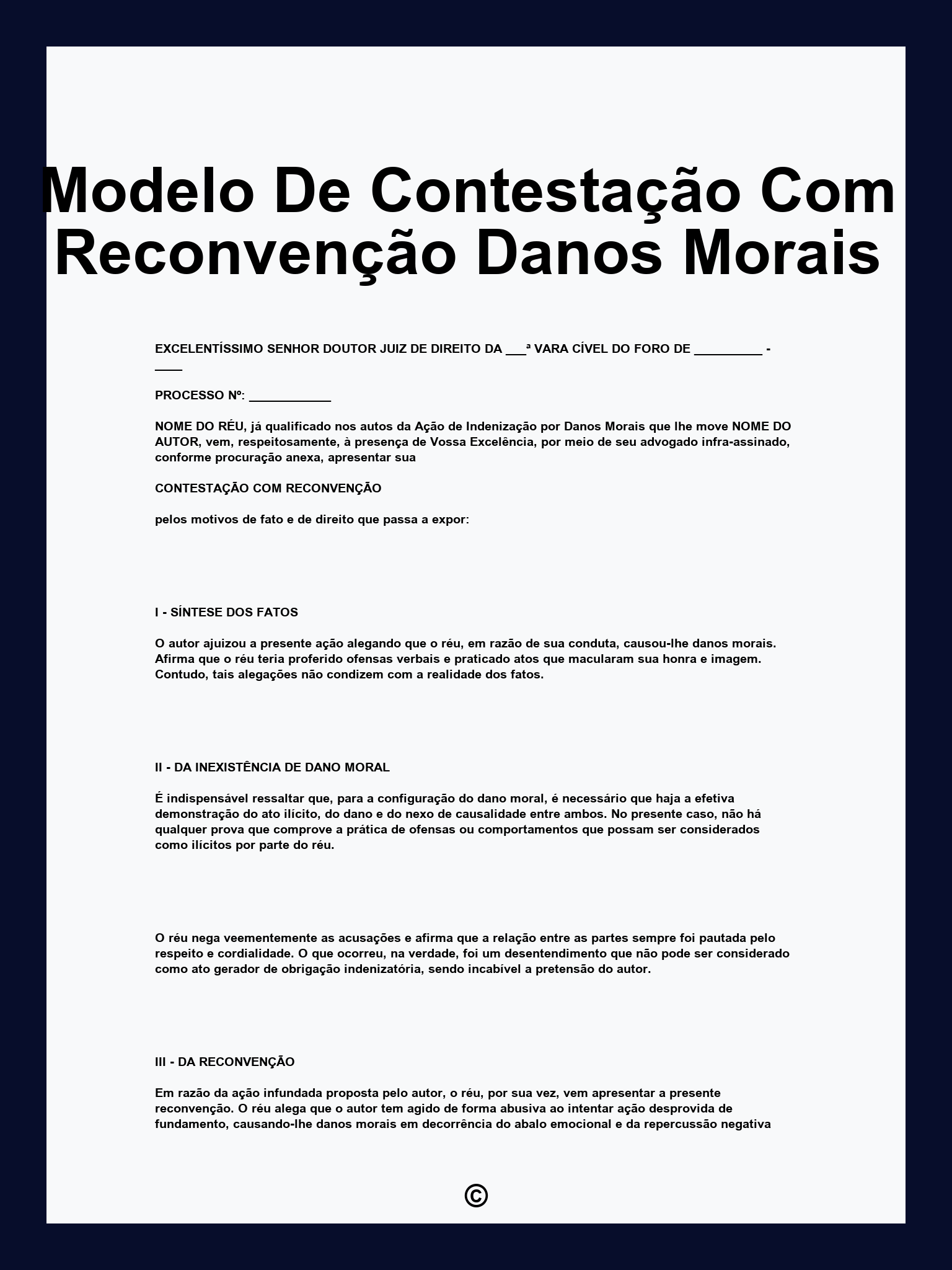 Modelo De Contestação Com Reconvenção Danos Morais