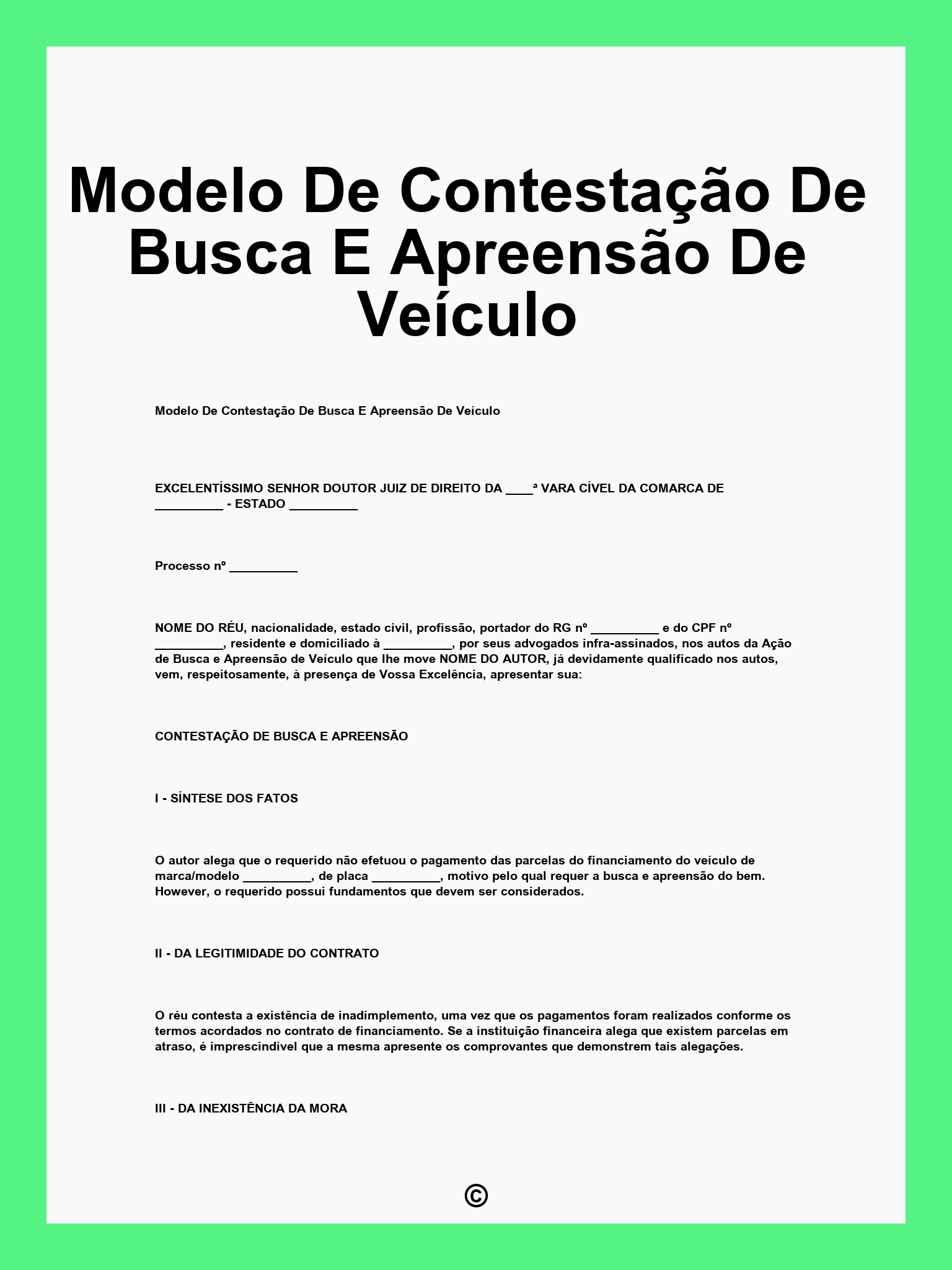Modelo De Contestação De Busca E Apreensão De Veículo