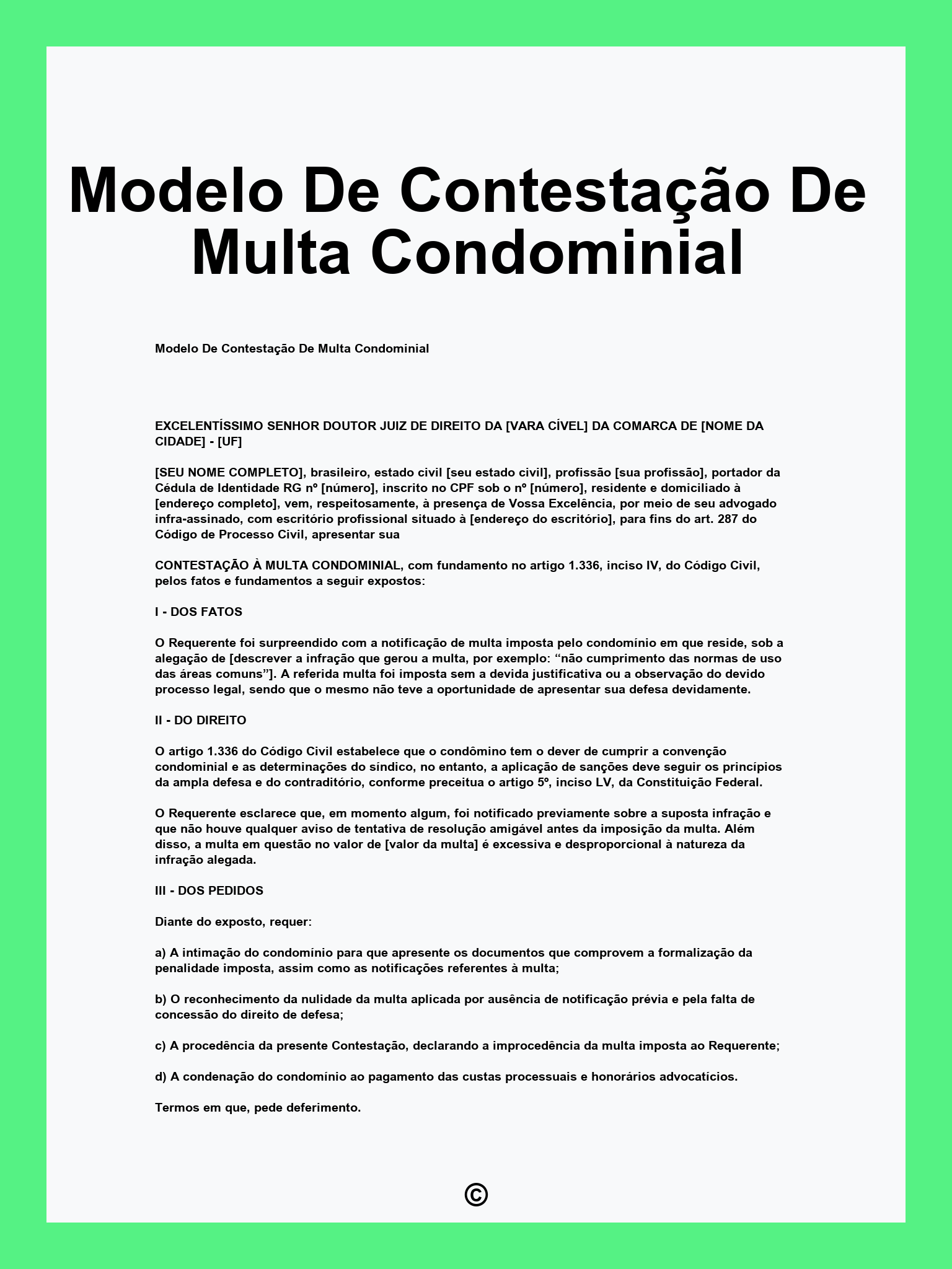 Modelo De Contestação De Multa Condominial