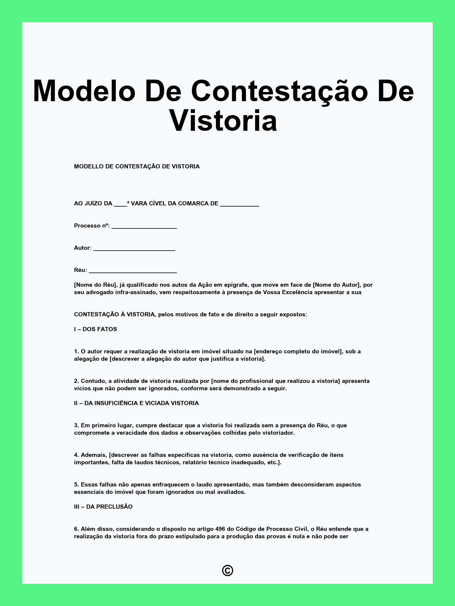 Modelo De Contestação De Vistoria
