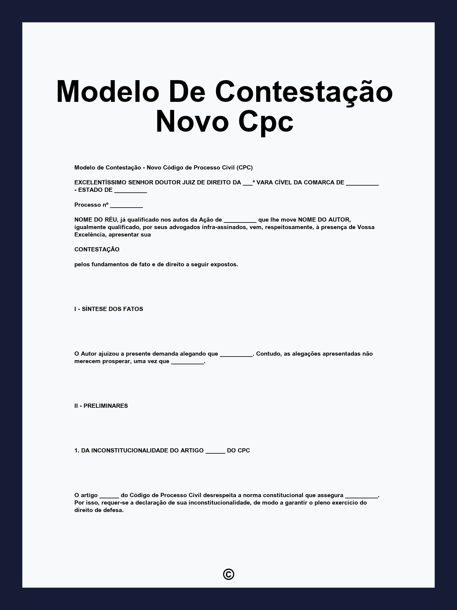 Modelo De Contestação Novo Cpc