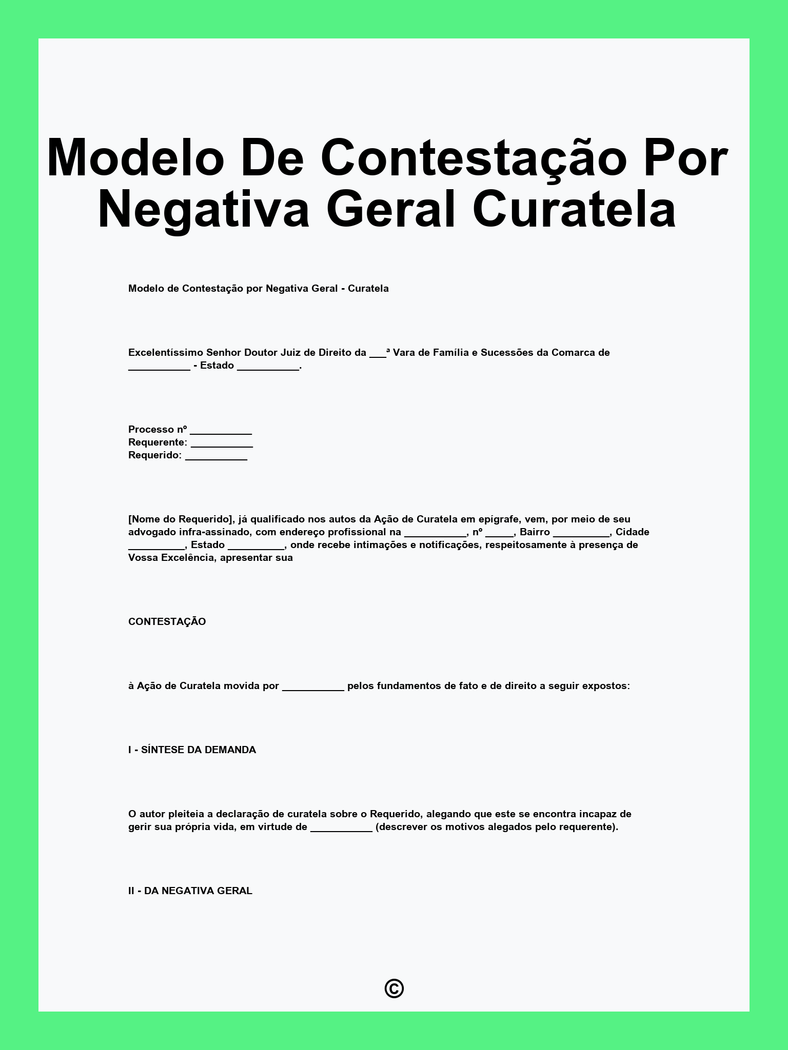 Modelo De Contestação Por Negativa Geral Curatela