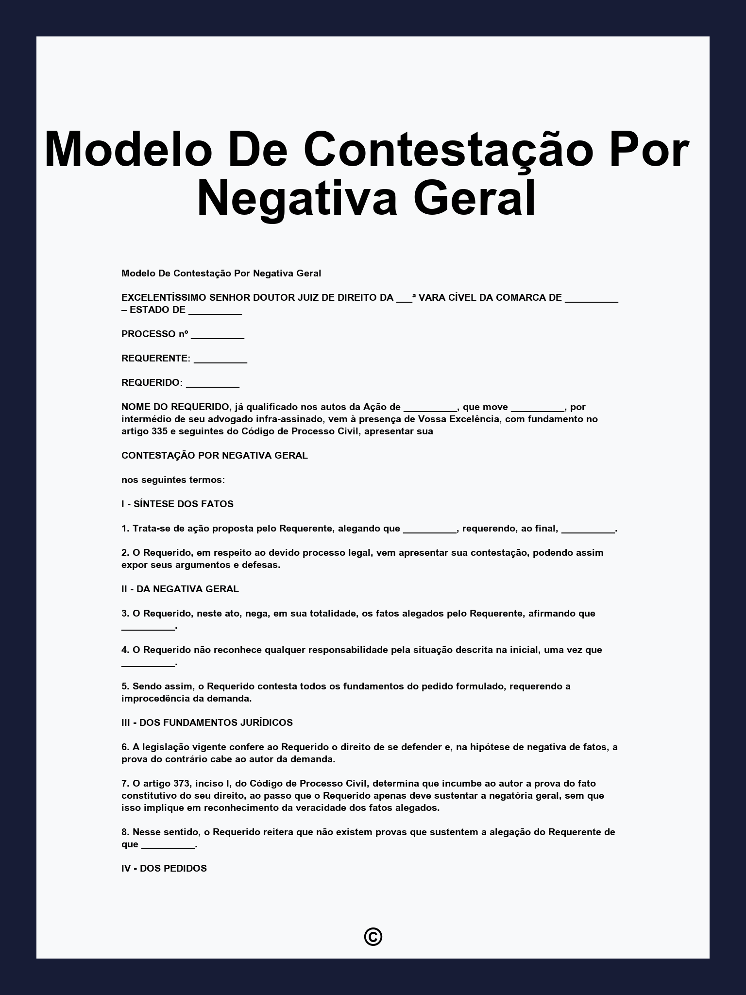 Modelo De Contestação Por Negativa Geral