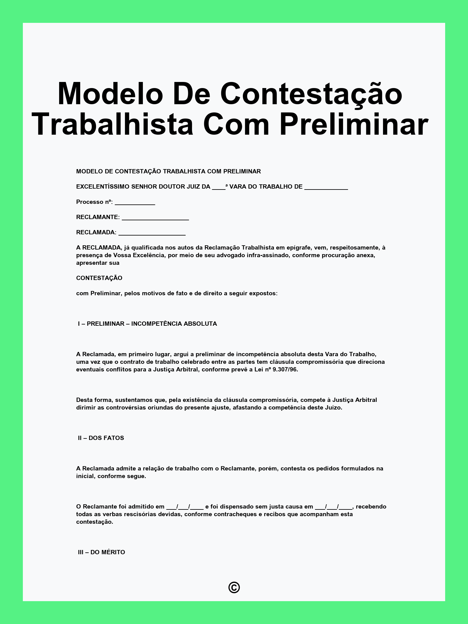 Modelo De Contestação Trabalhista Com Preliminar