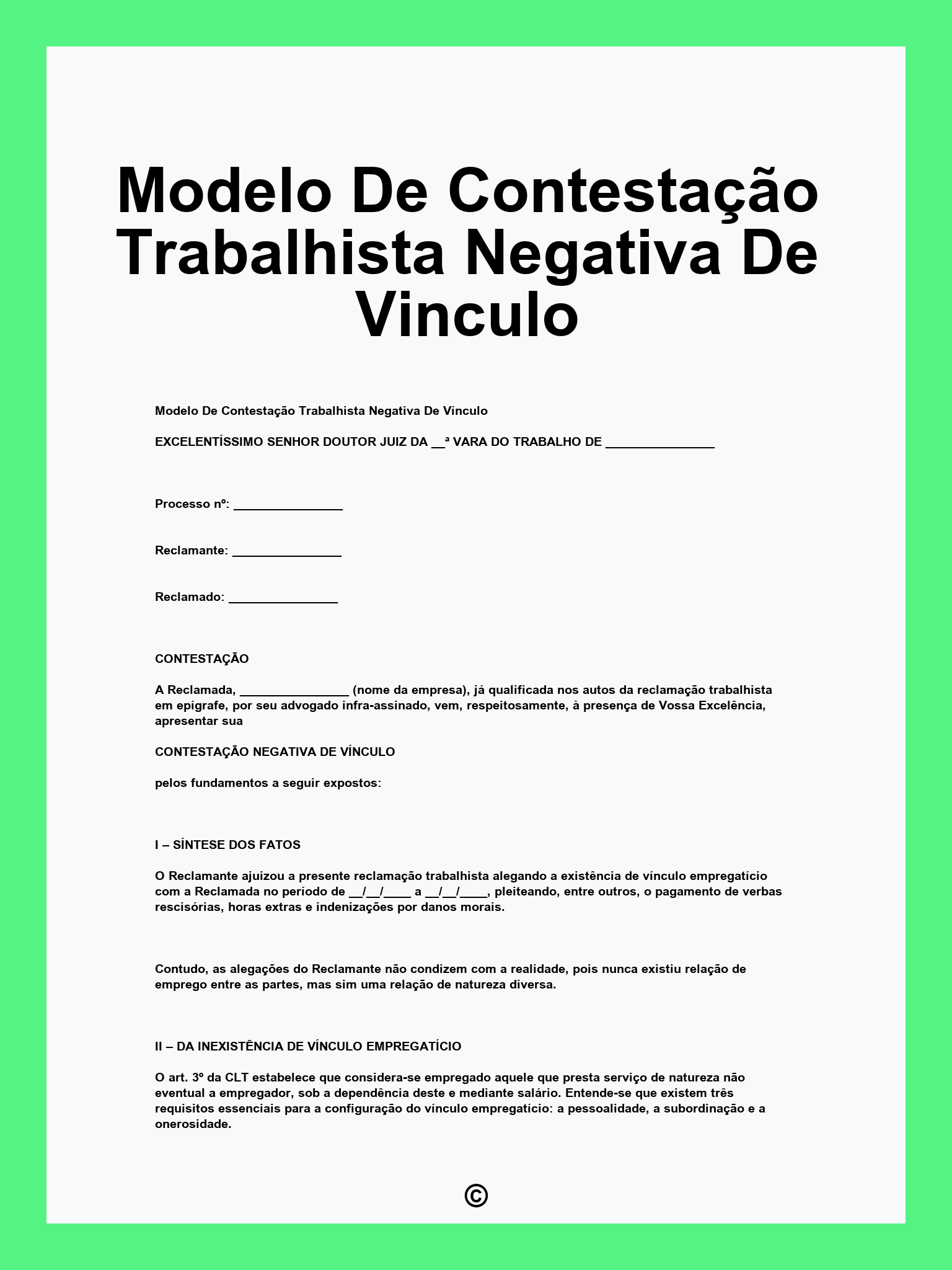 Modelo De Contestação Trabalhista Negativa De Vinculo