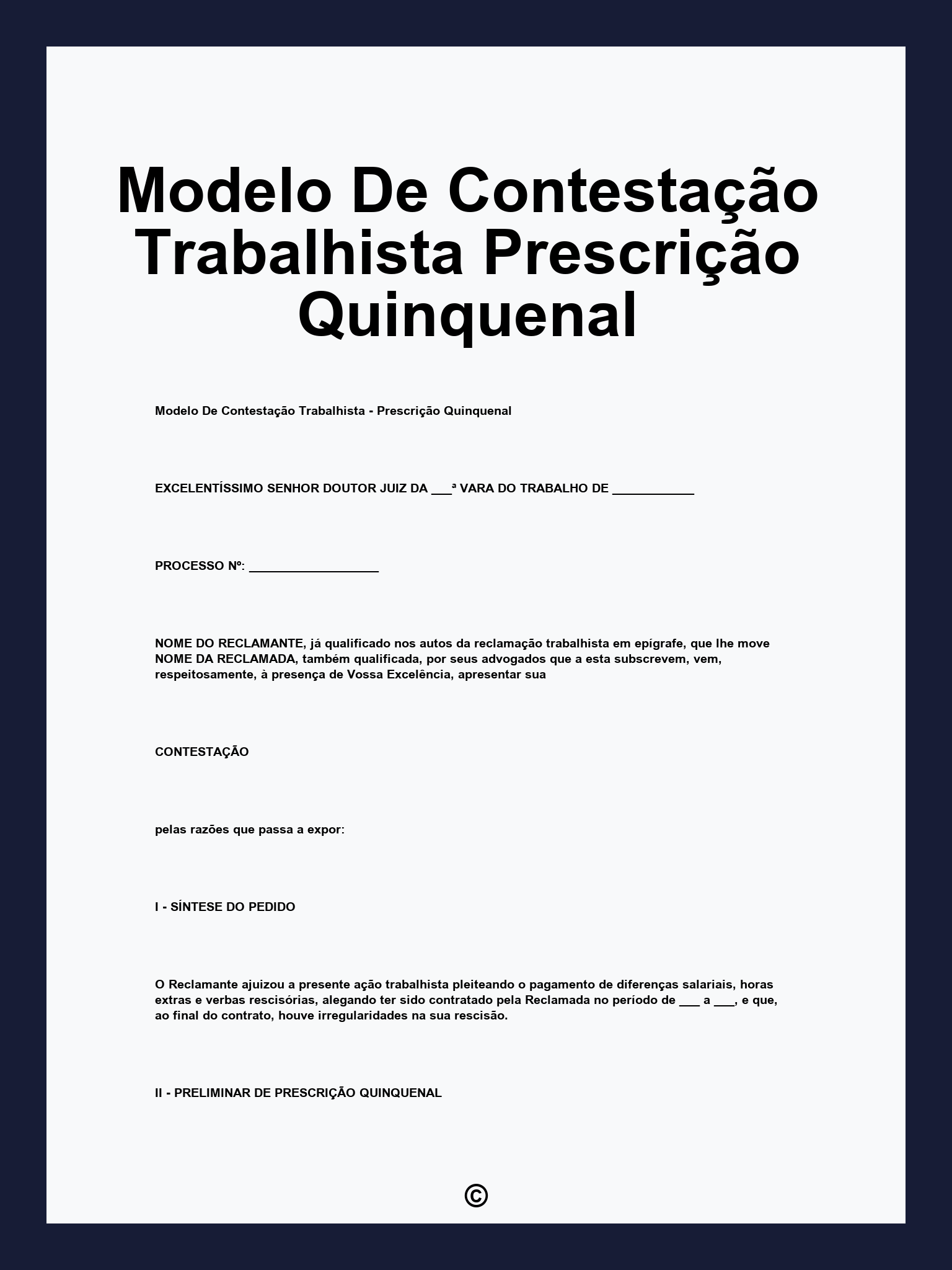 Modelo De Contestação Trabalhista Prescrição Quinquenal