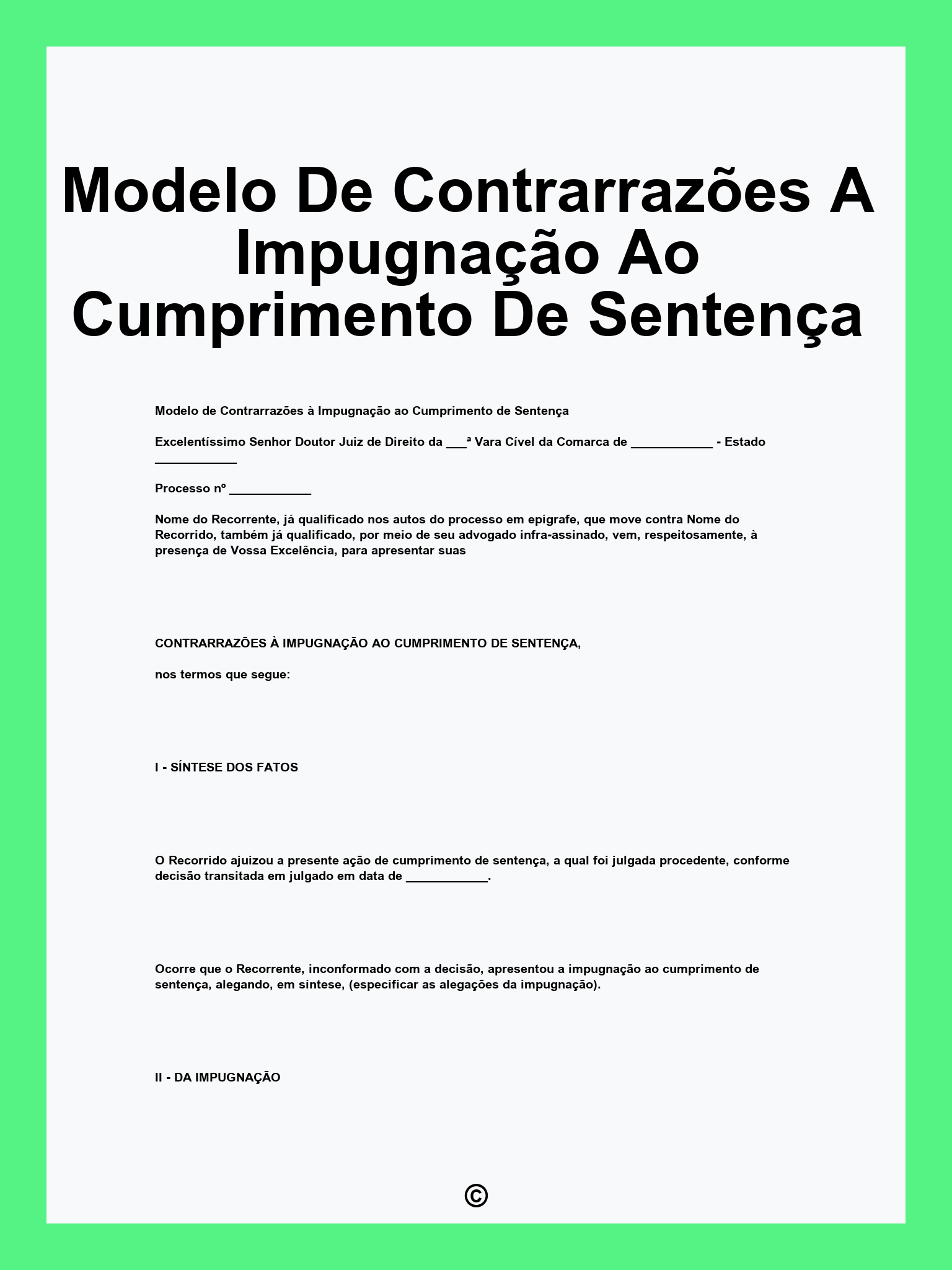 Modelo De Contrarrazões A Impugnação Ao Cumprimento De Sentença