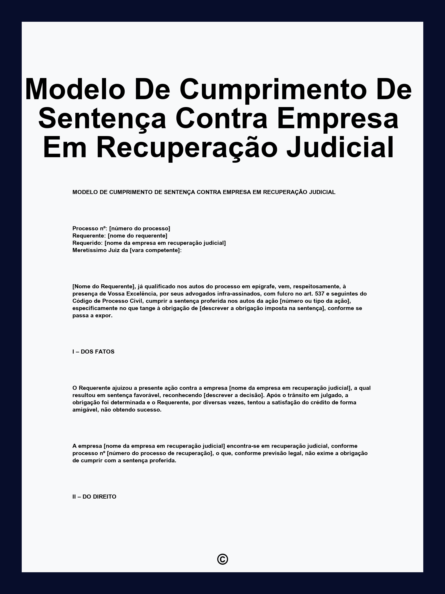 Modelo De Cumprimento De Sentença Contra Empresa Em Recuperação Judicial