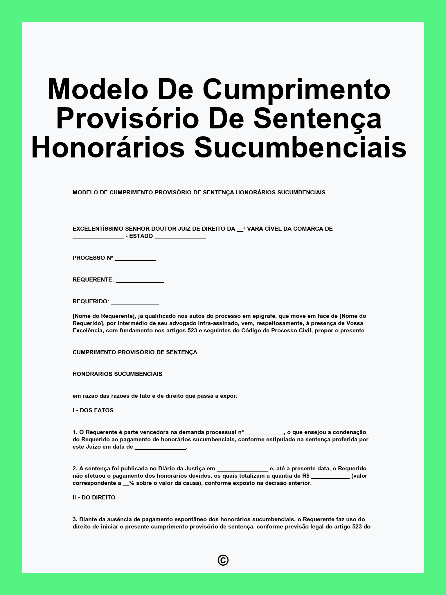 Modelo De Cumprimento Provisório De Sentença Honorários Sucumbenciais