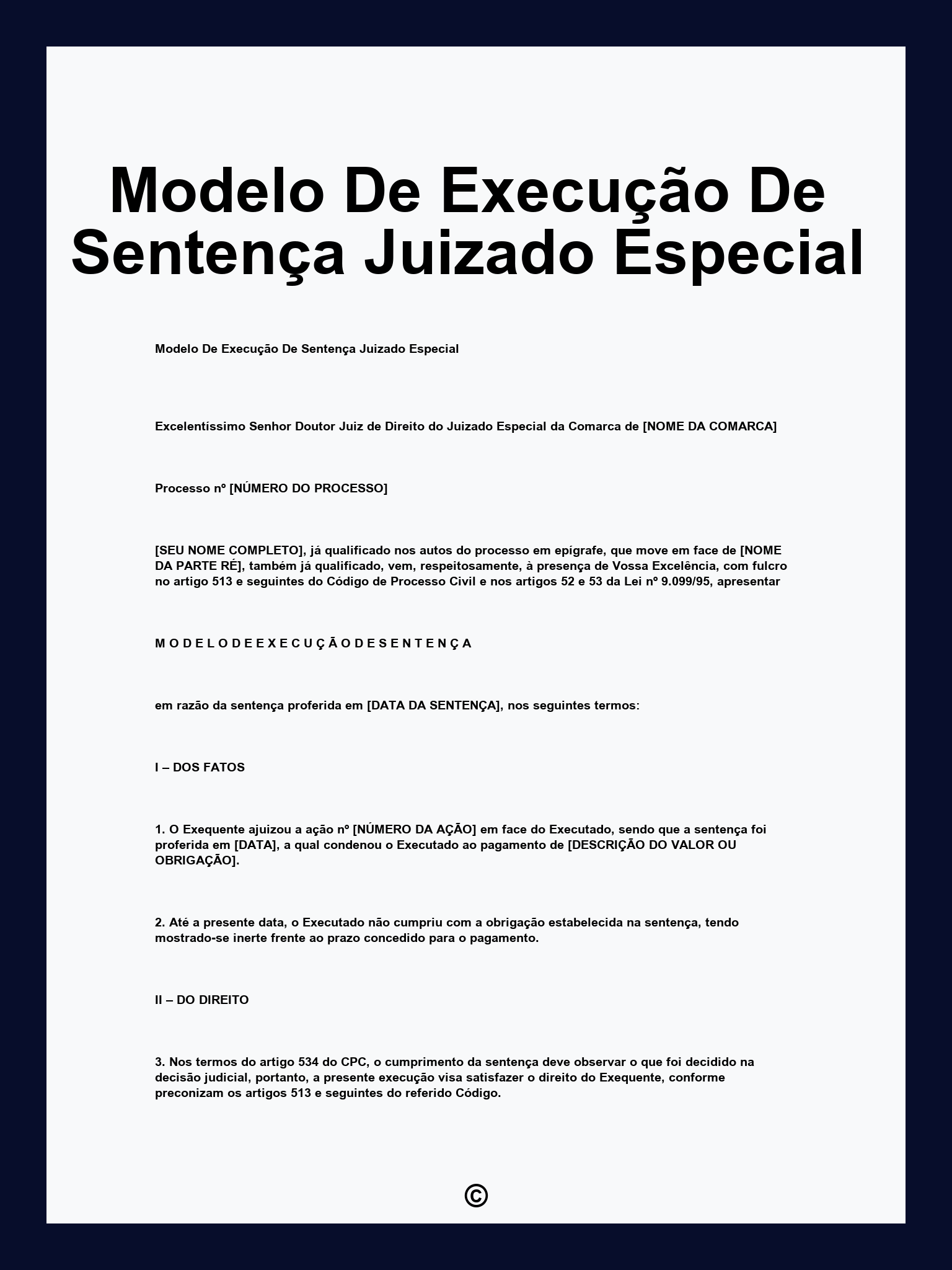 Modelo De Execução De Sentença Juizado Especial