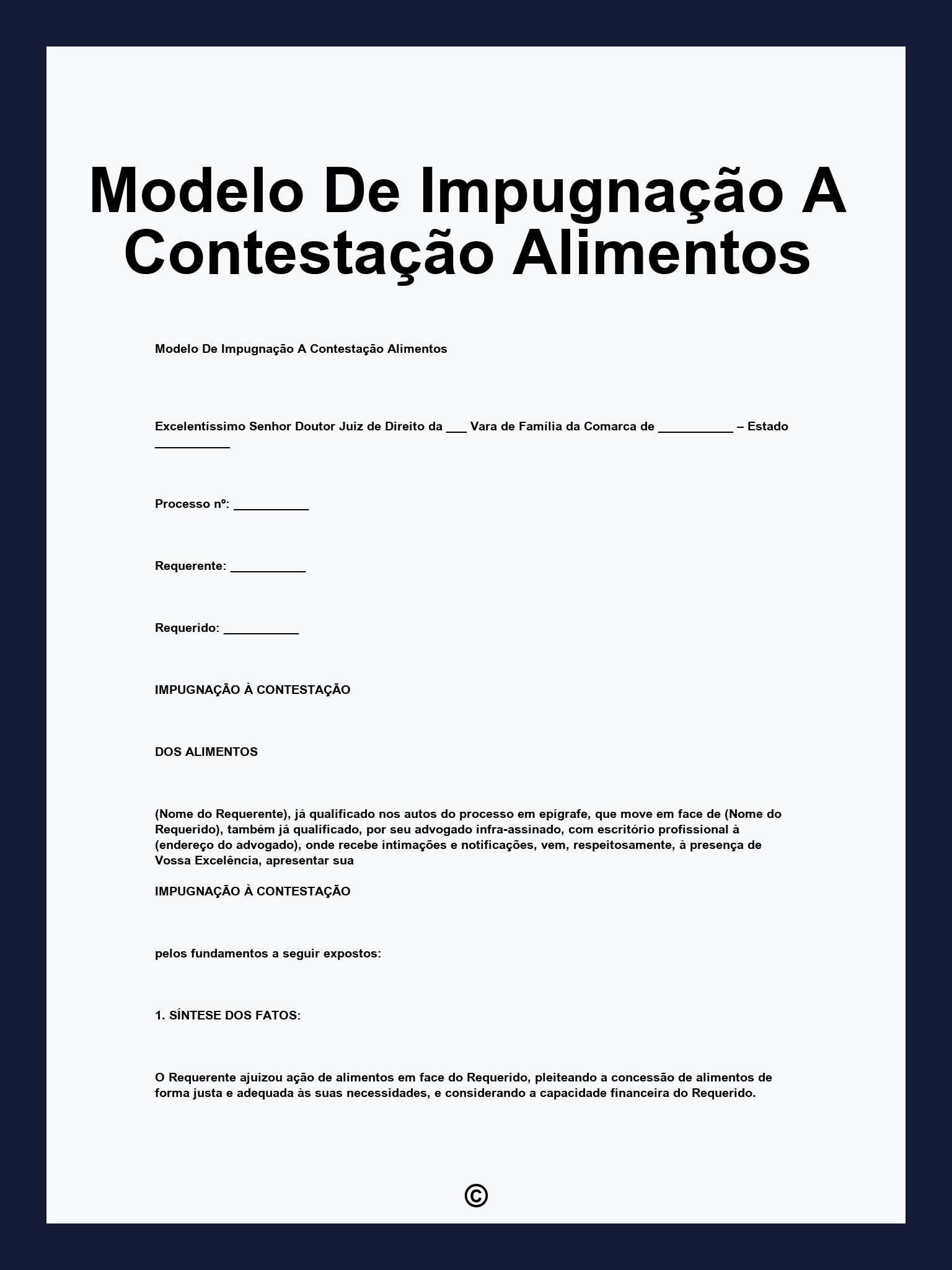 Modelo De Impugnação A Contestação Alimentos