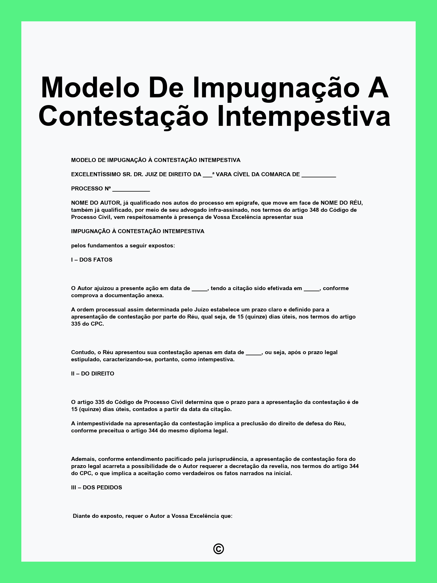Modelo De Impugnação A Contestação Intempestiva