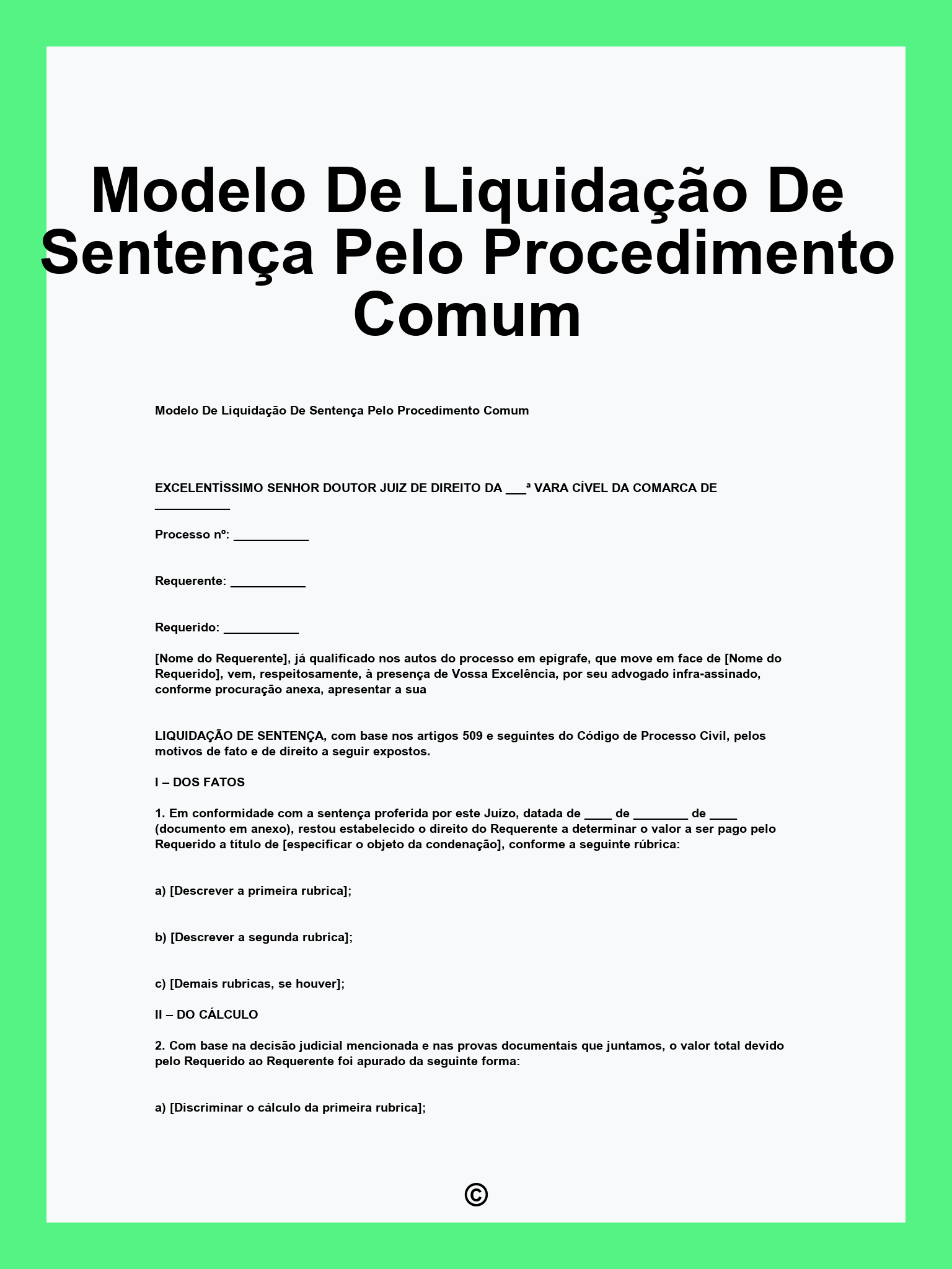 Modelo De Liquidação De Sentença Pelo Procedimento Comum