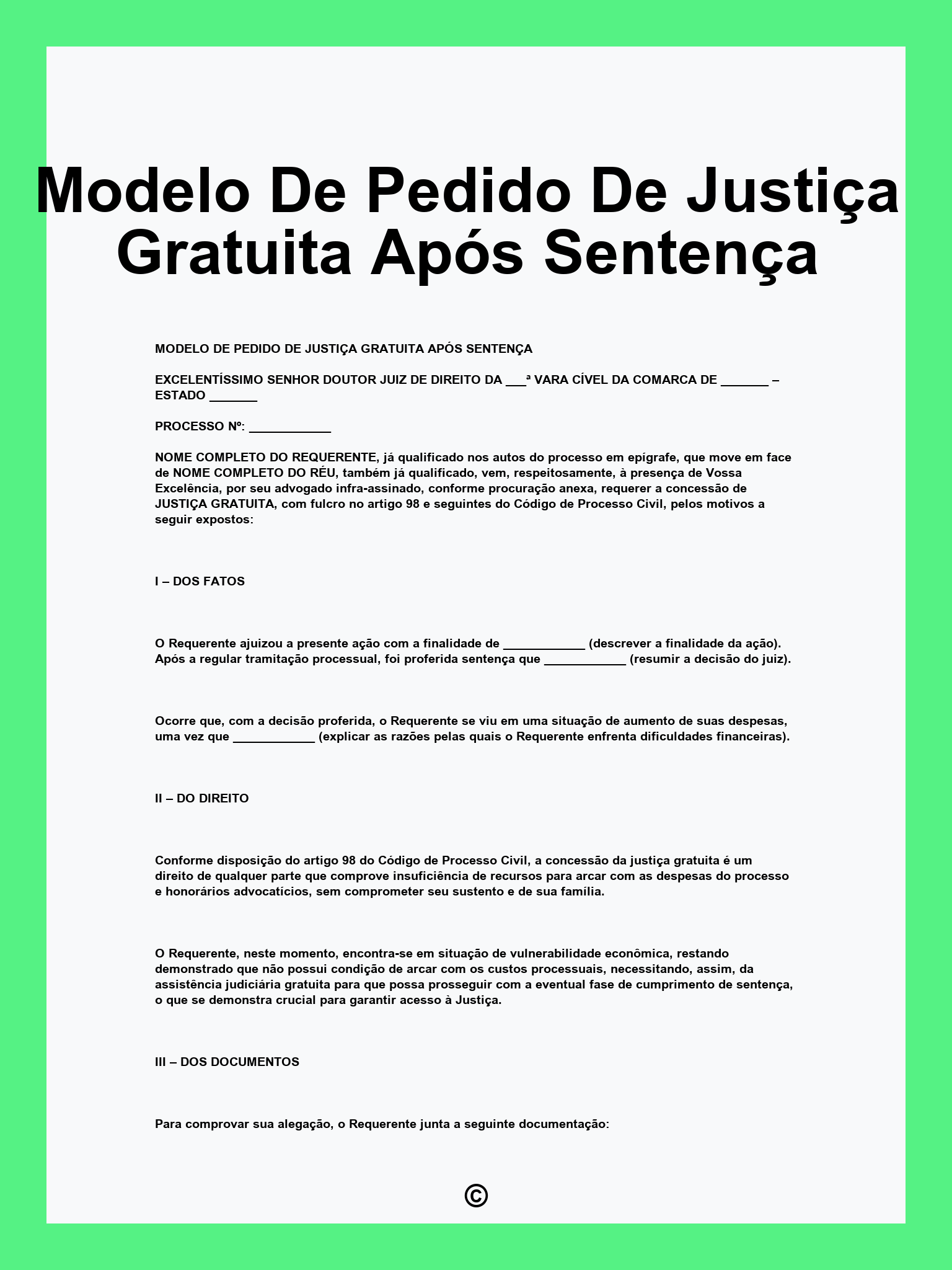 Modelo De Pedido De Justiça Gratuita Após Sentença