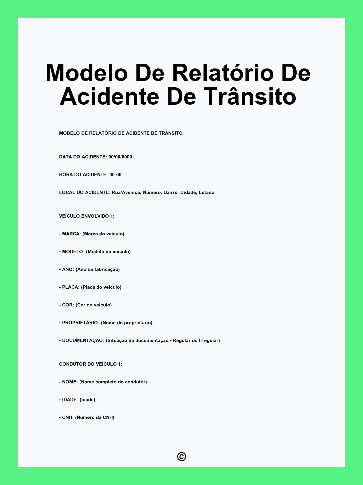 Modelo De Relatório De Acidente De Trânsito