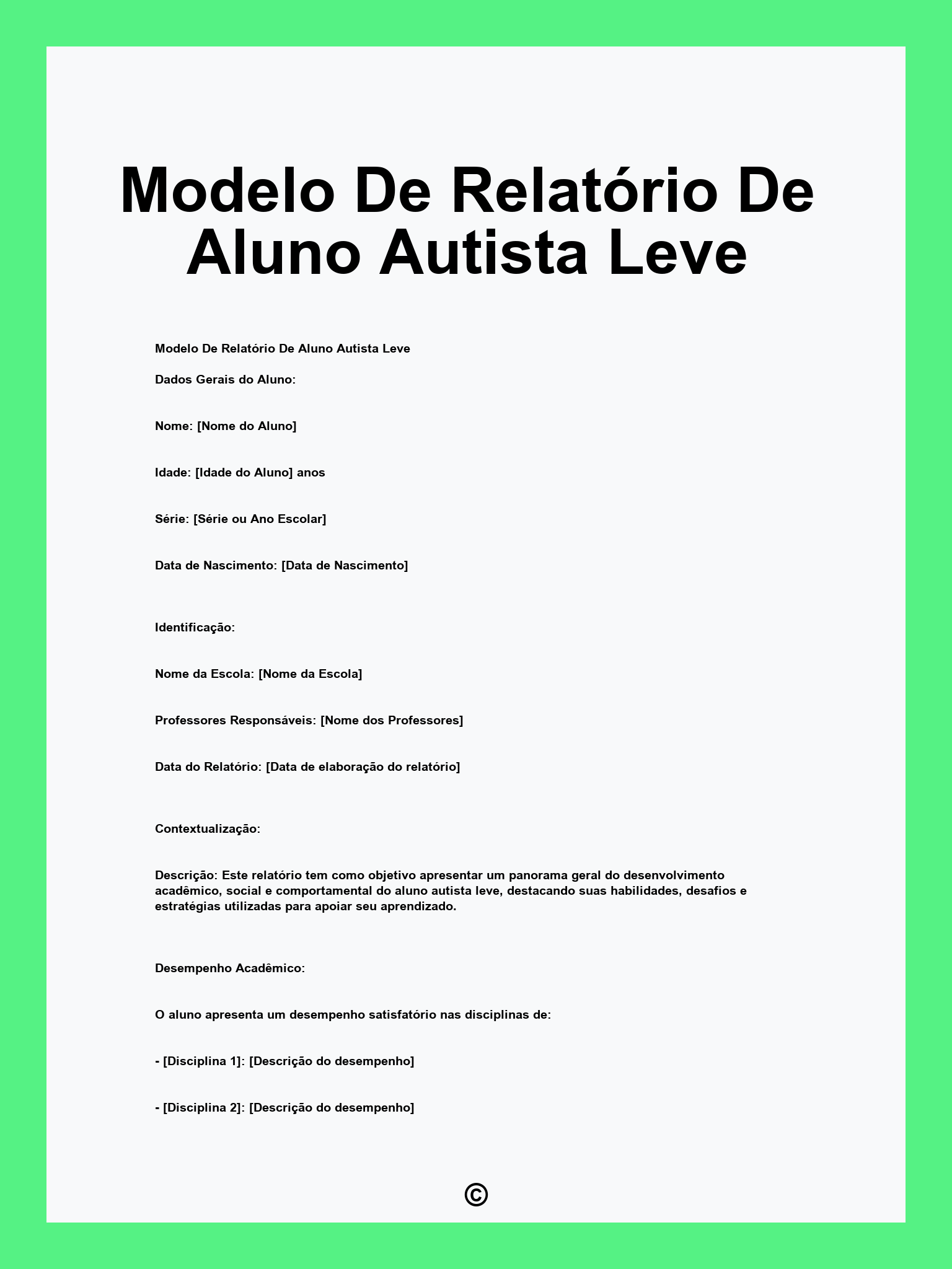Modelo De Relatório De Aluno Autista Leve