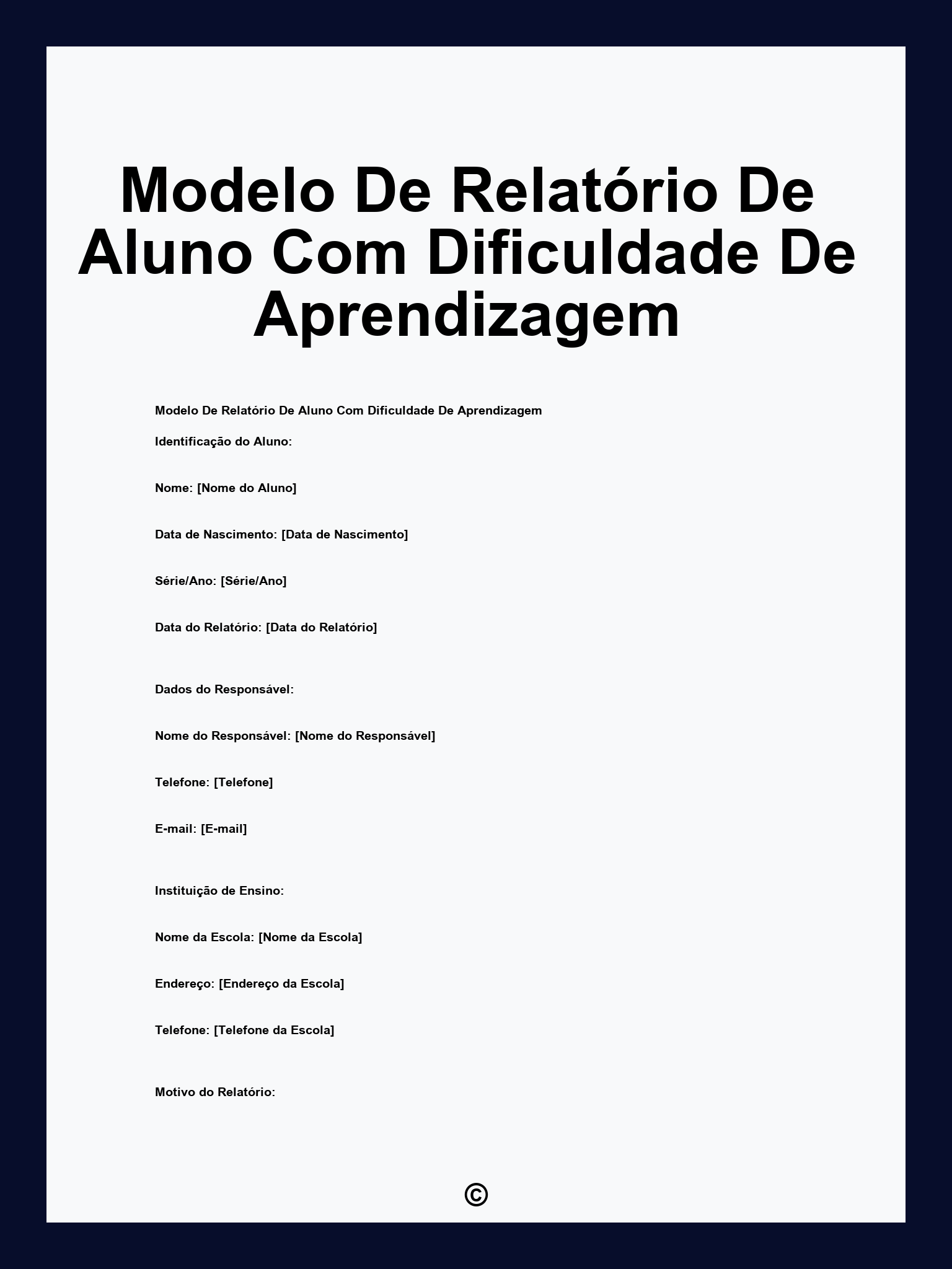 Modelo De Relatório De Aluno Com Dificuldade De Aprendizagem