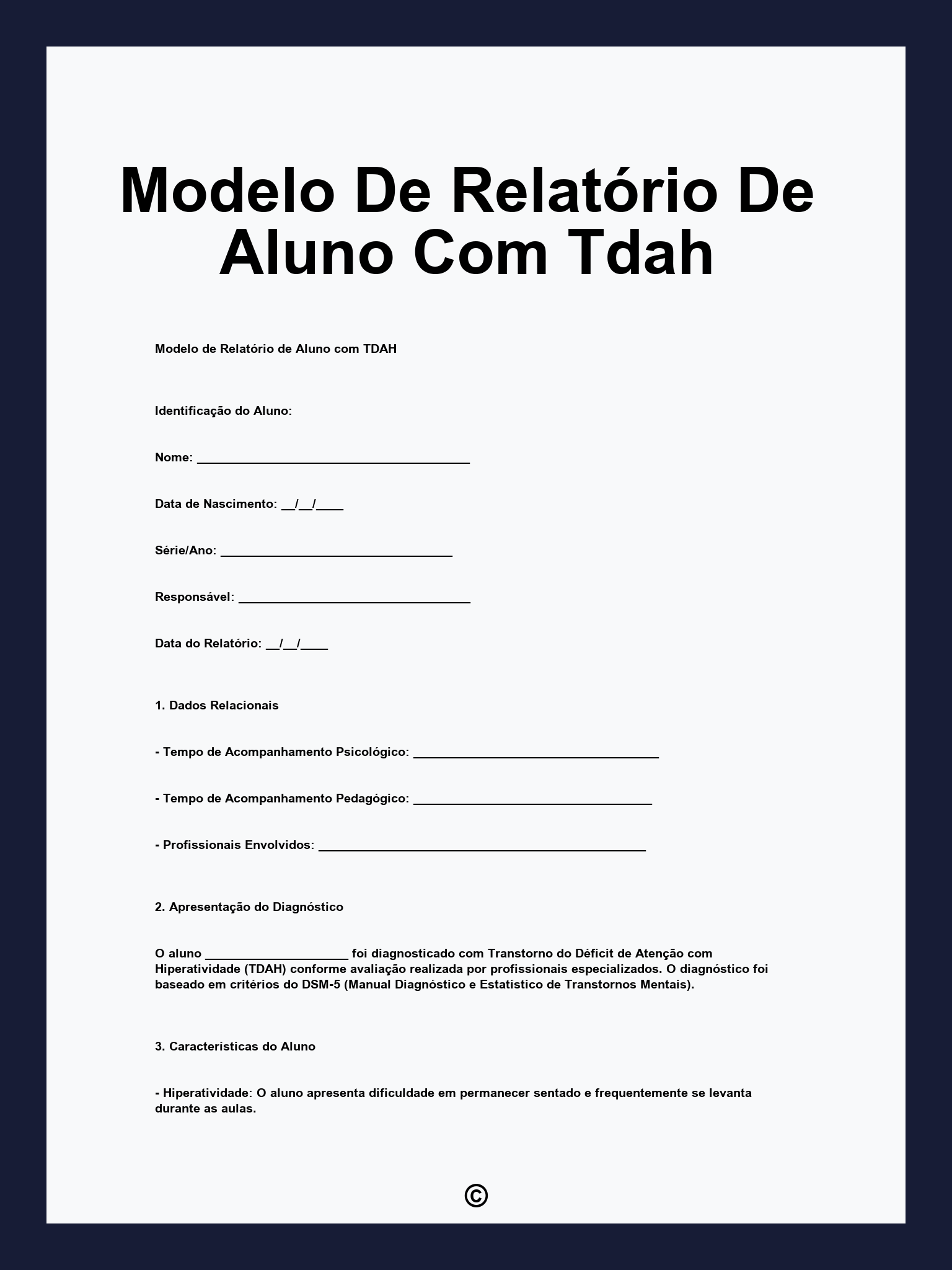 Modelo De Relatório De Aluno Com Tdah