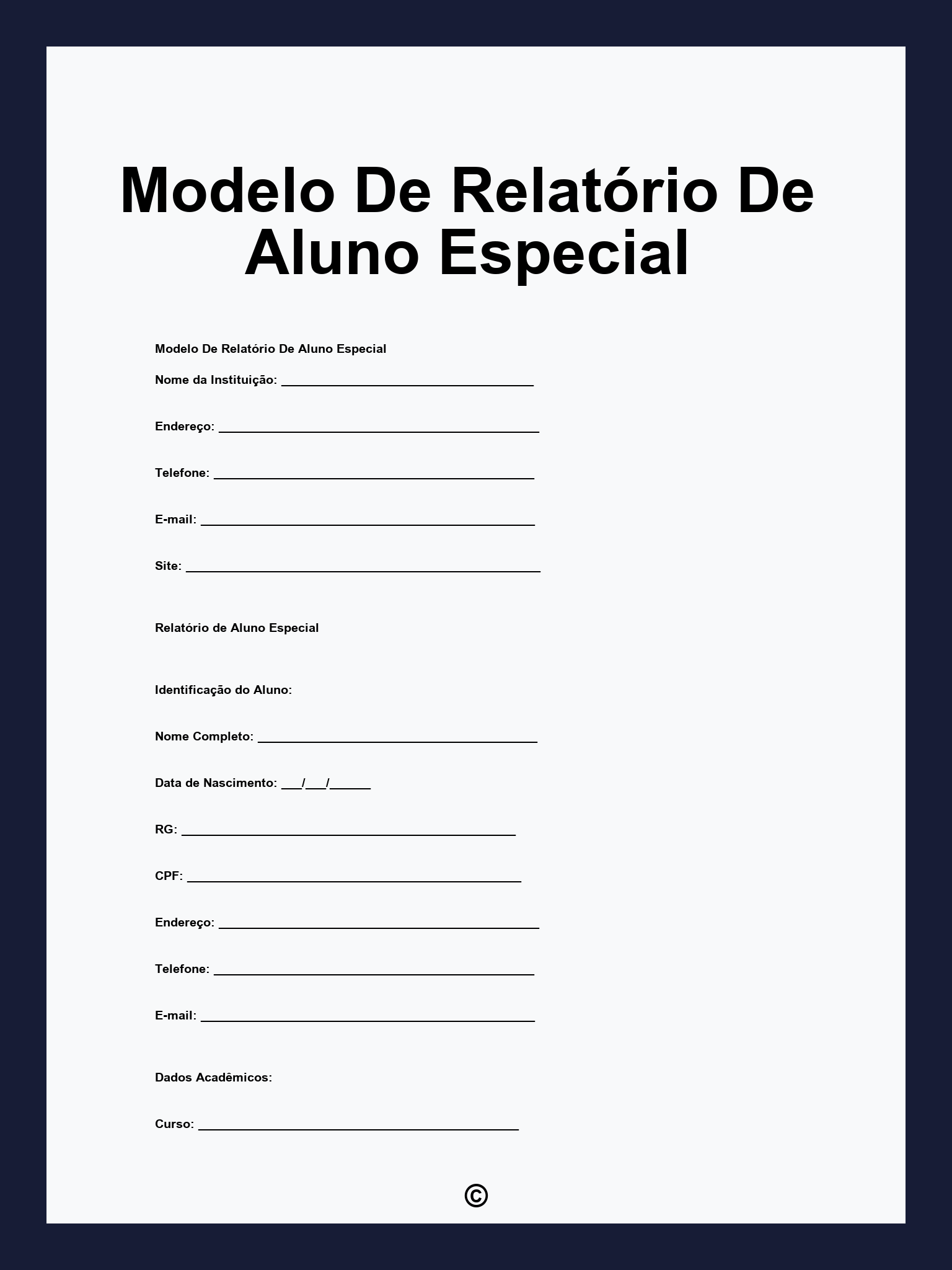 Modelo De Relatório De Aluno Especial