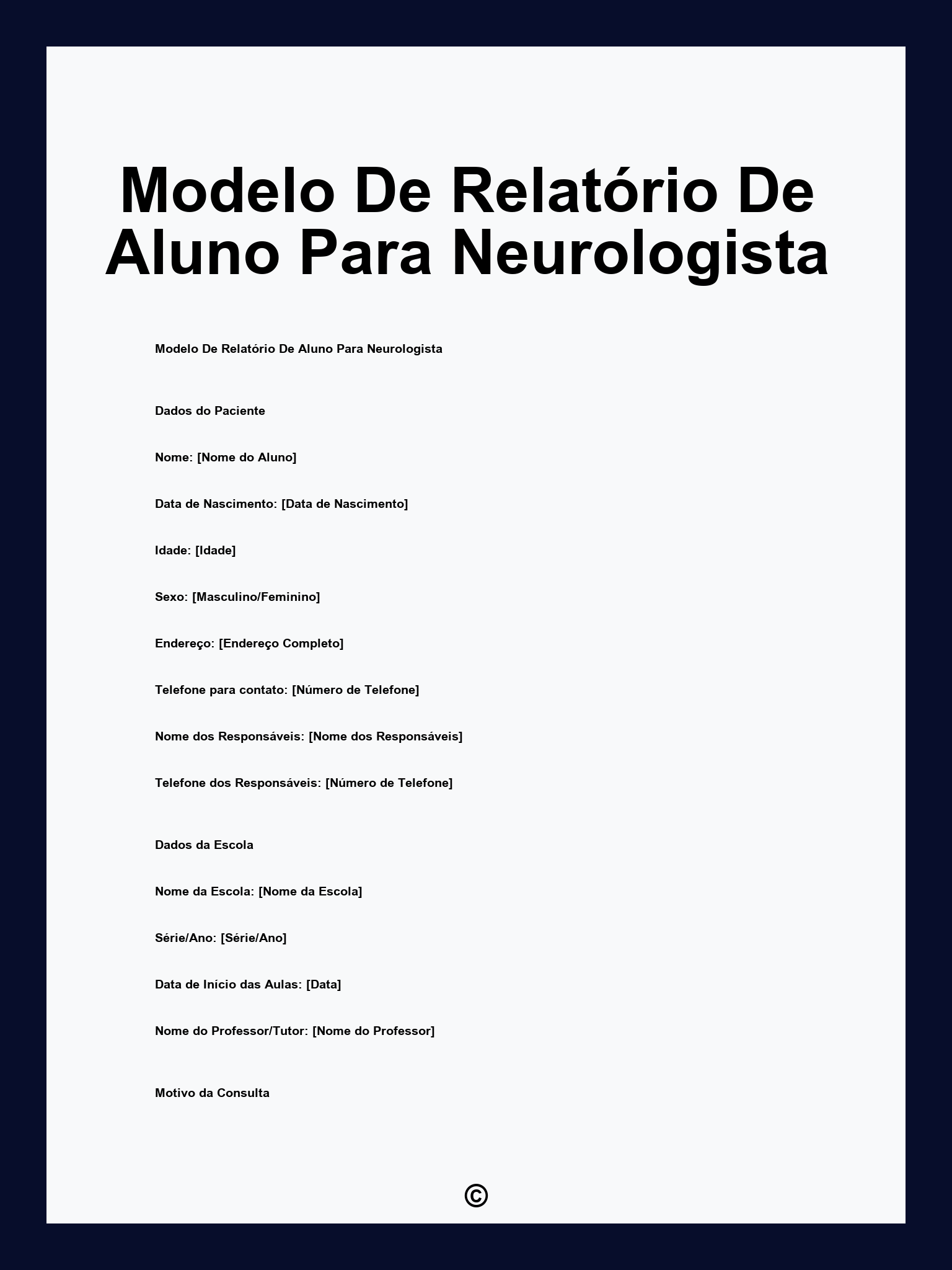 Modelo De Relatório De Aluno Para Neurologista