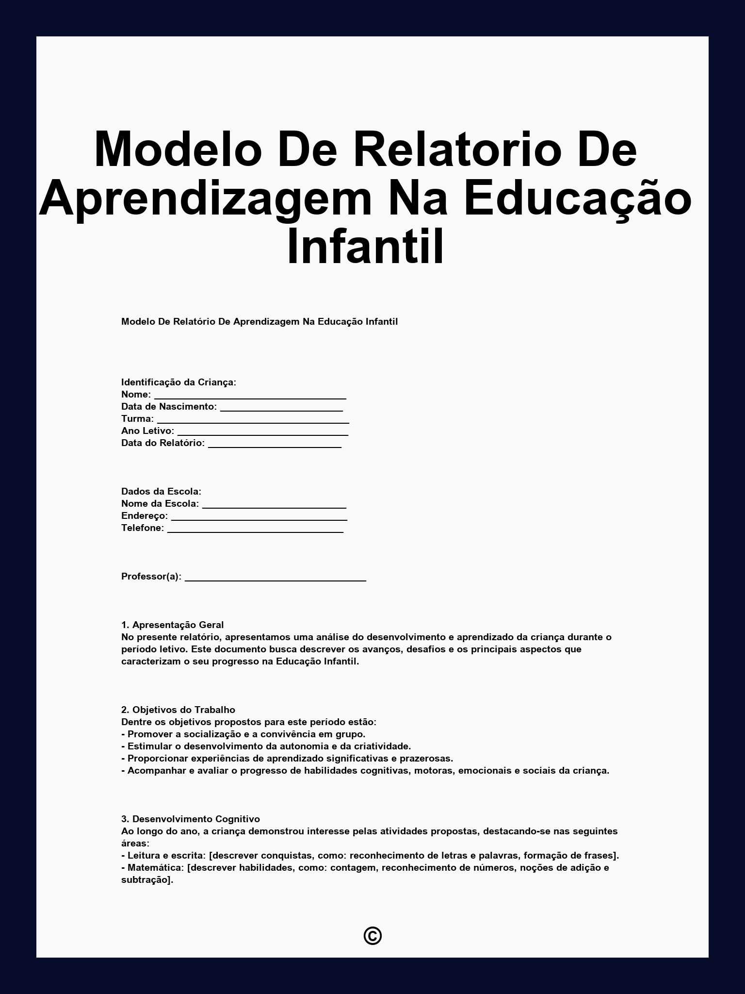 Modelo De Relatorio De Aprendizagem Na Educação Infantil