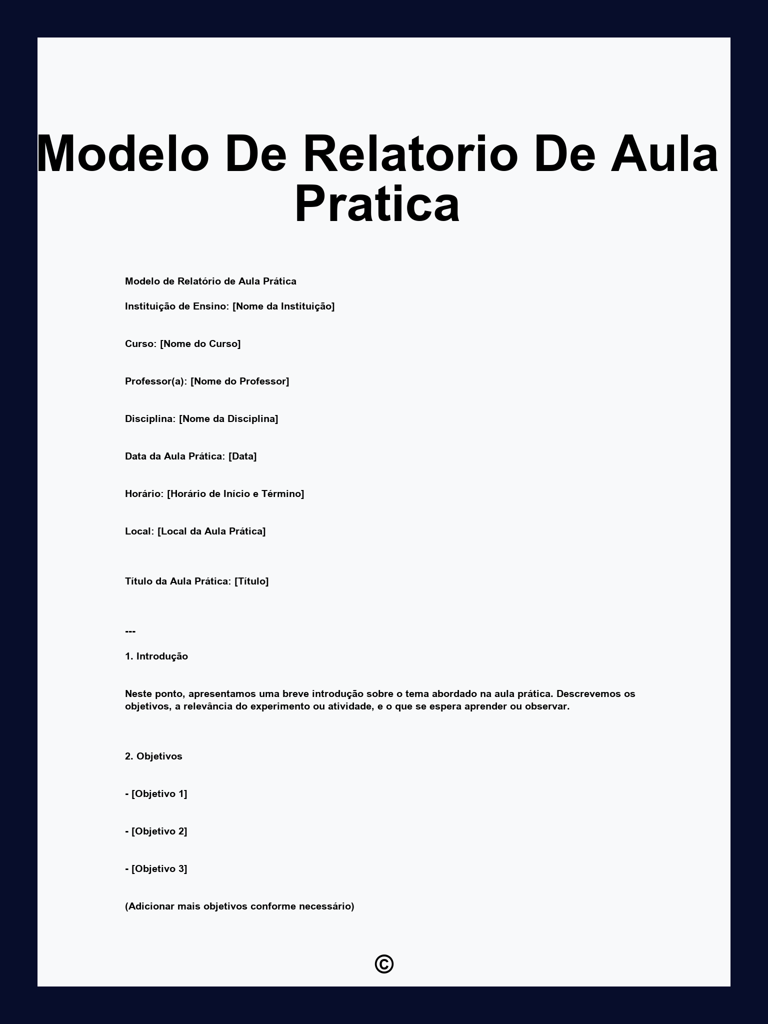 Modelo De Relatorio De Aula Pratica