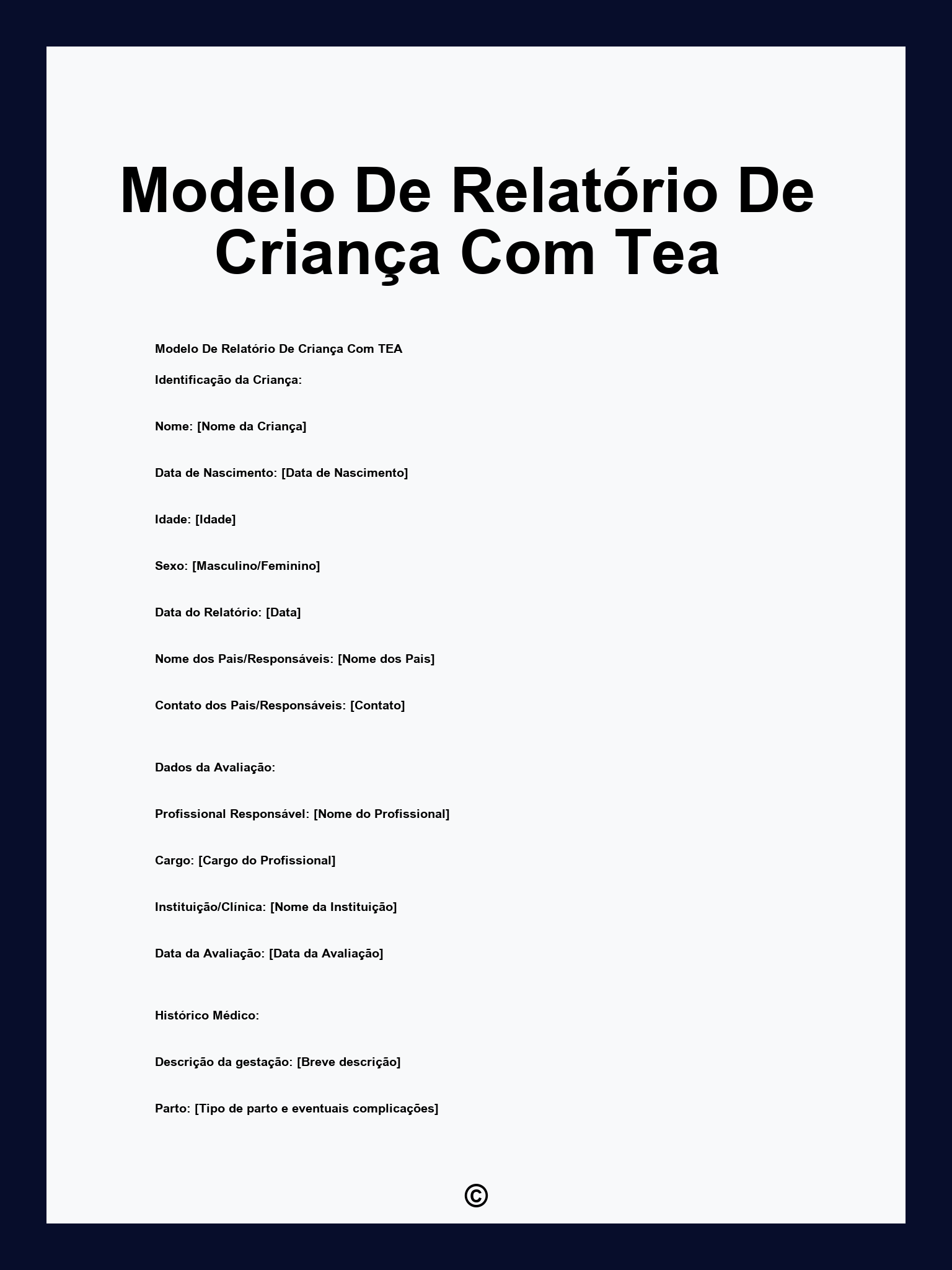 Modelo De Relatório De Criança Com Tea